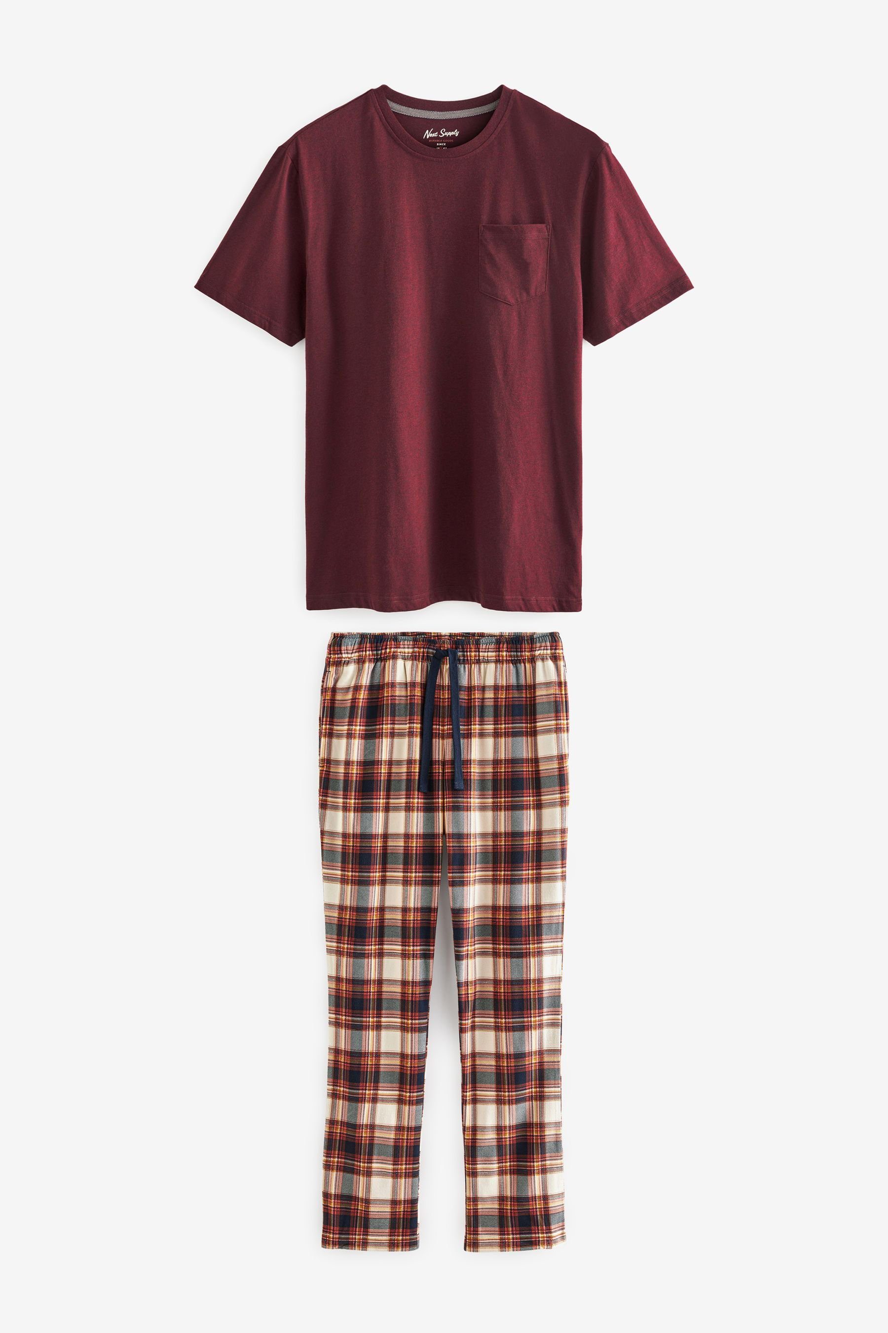 Next Pyjama Bequemer Motionflex Red/Natural (2 tlg) Schlafanzug Check