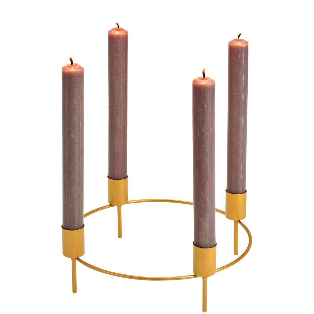 matches21 HOME & HOBBY Kerzenhalter Adventskranz für 4 Stabkerzen Advent gold Metall Ø 32x9 cm | Kerzenständer