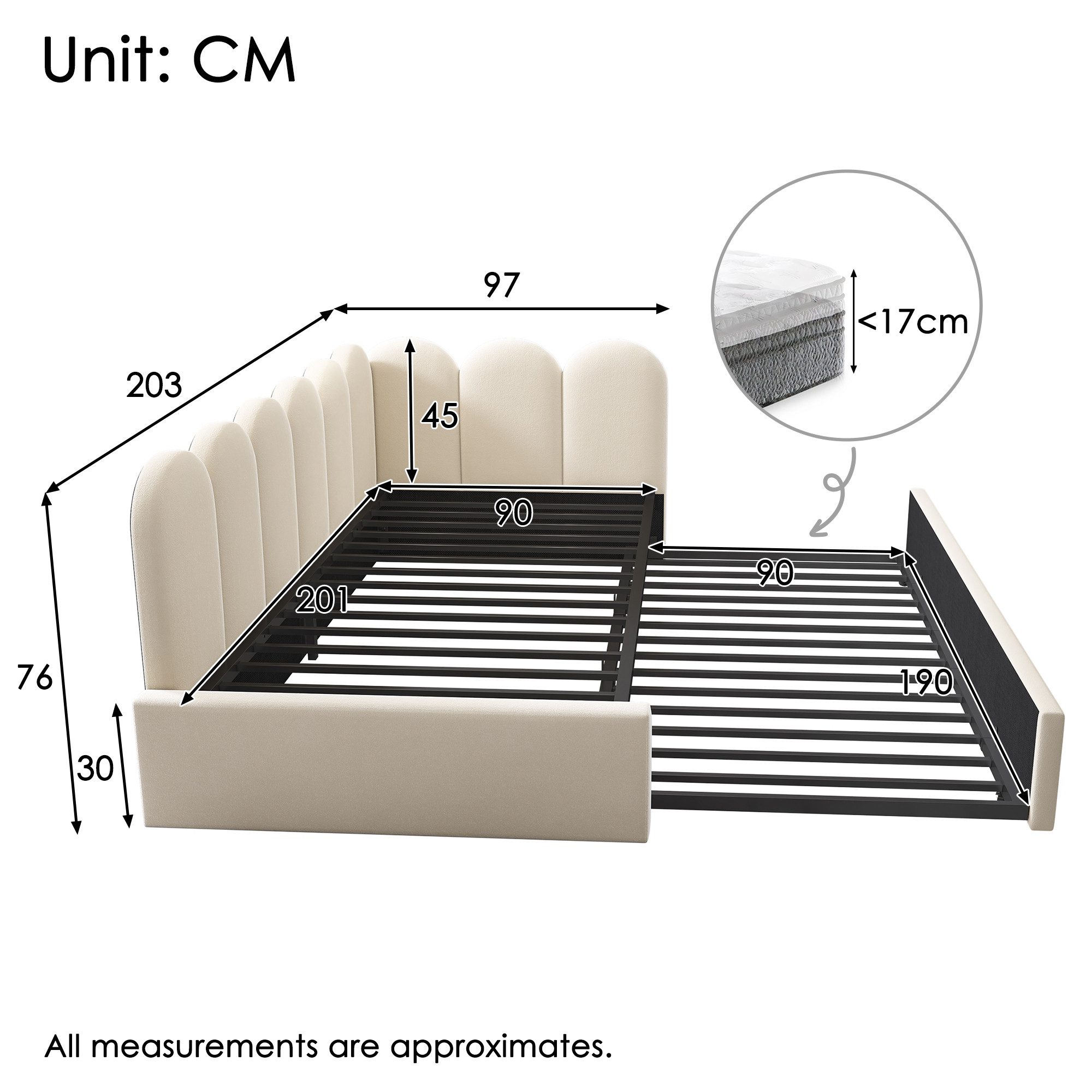 Celya Polsterbett Daybett 90x200cm,Tagesbett Schlafsofa mit Ausziehbett 90x günstig online kaufen