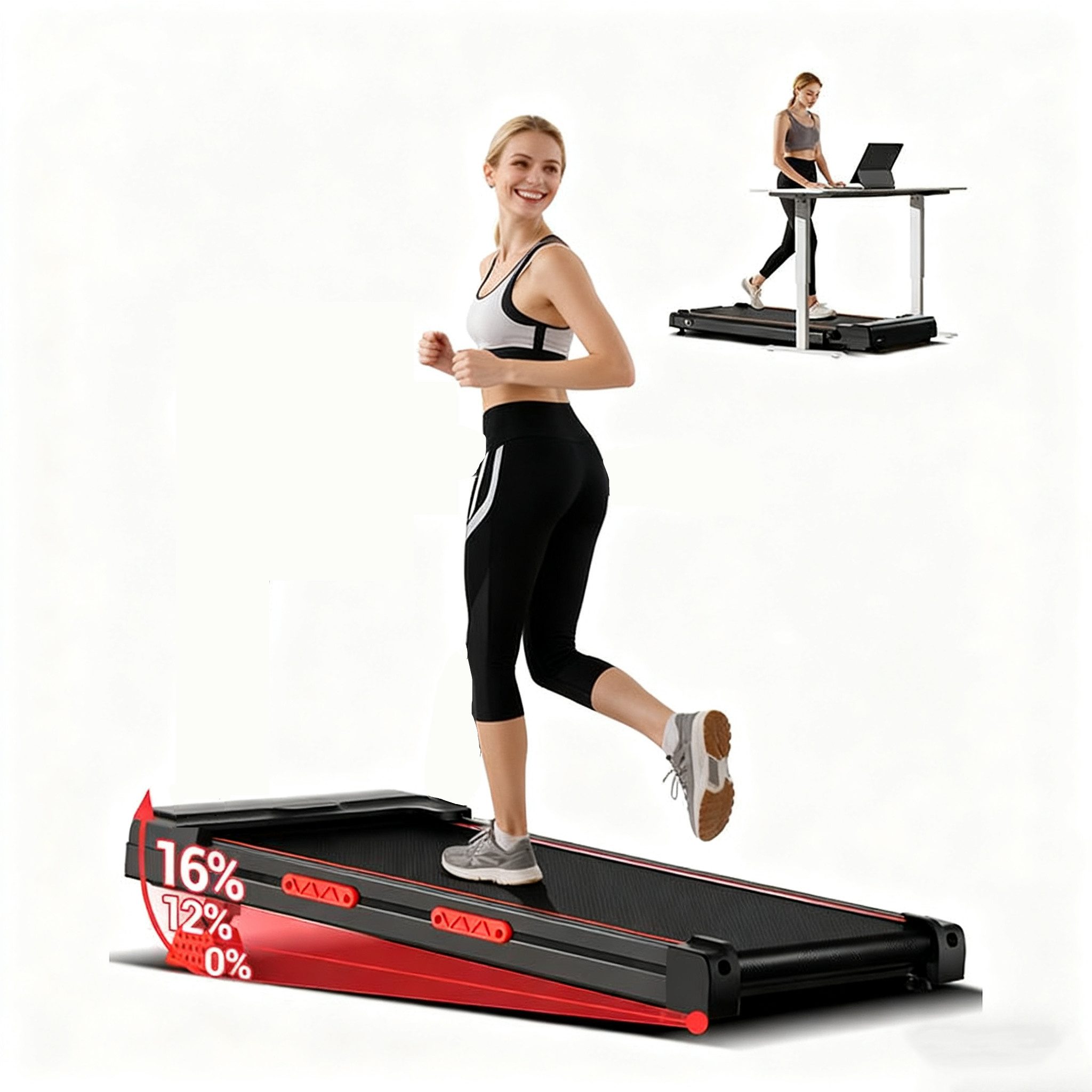 UMAY Laufband Für Zuhause Klappbar 14KM/H,Laufbänder mit Herzfrequenzmonitor (Laufband für Zuhause mit Steigung, LED Anzeige, Belastung 136KG), Fernbedienun, 2.5PS Leise Kleines Walking Machine für Zuhause und Büro