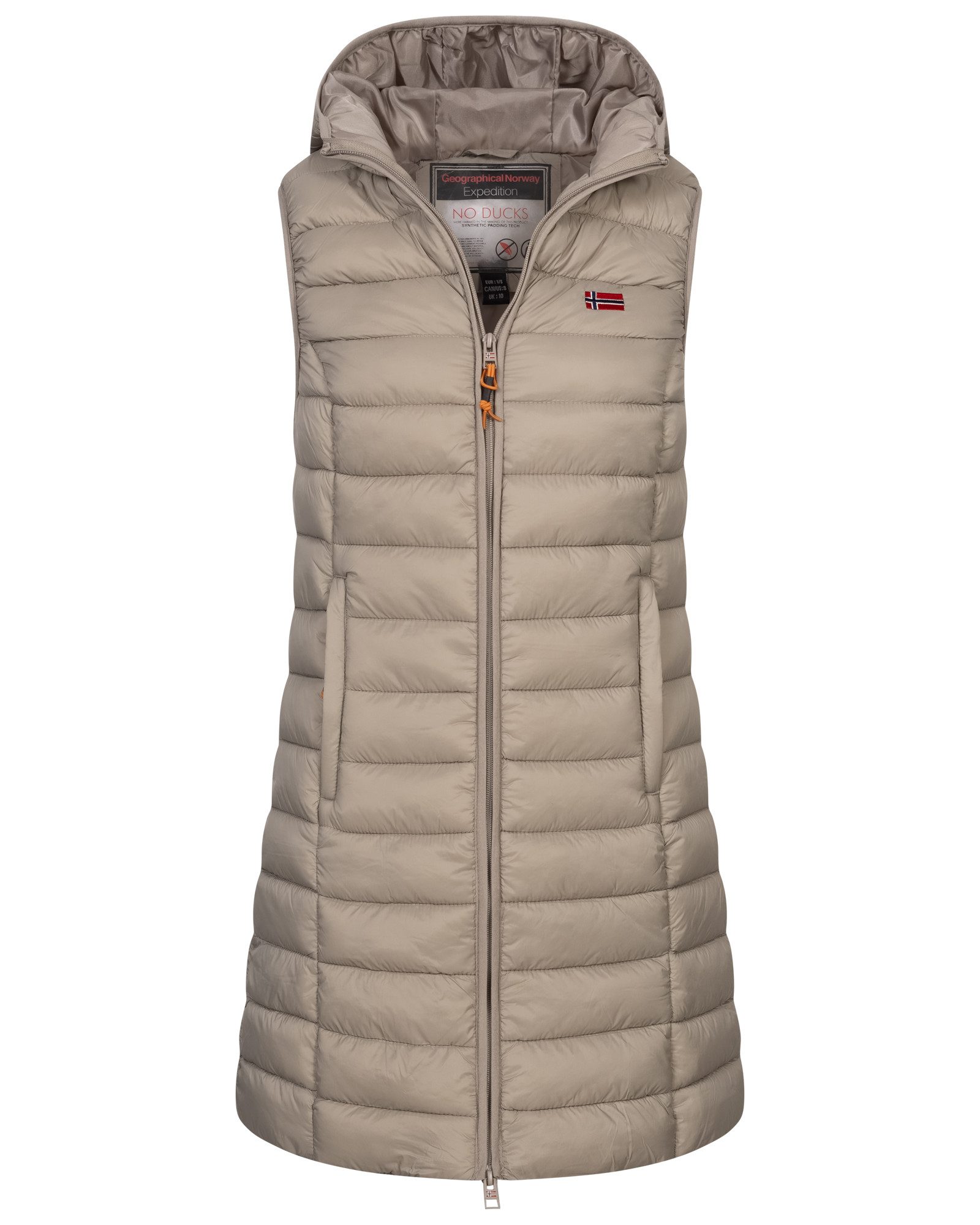 Geographical Norway Steppweste Damen Steppweste Kapuze Übergangs Herbst Windbreaker Lang Weste