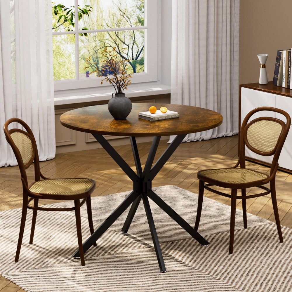 BBWL Esstisch 90 cm platzsparend Metallbeine Küchentisch für 1–4 Personen, Runder Esstisch, für Wohnzimmer Esszimmer, Braun+ Schwarz – Bild 2 von 5