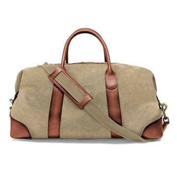 DRAKENSBERG Reisetasche Weekender »David« (L) Khaki-Beige, Herren, Damen, im Vintage-Design, Canvas und Büffelleder, handgemacht