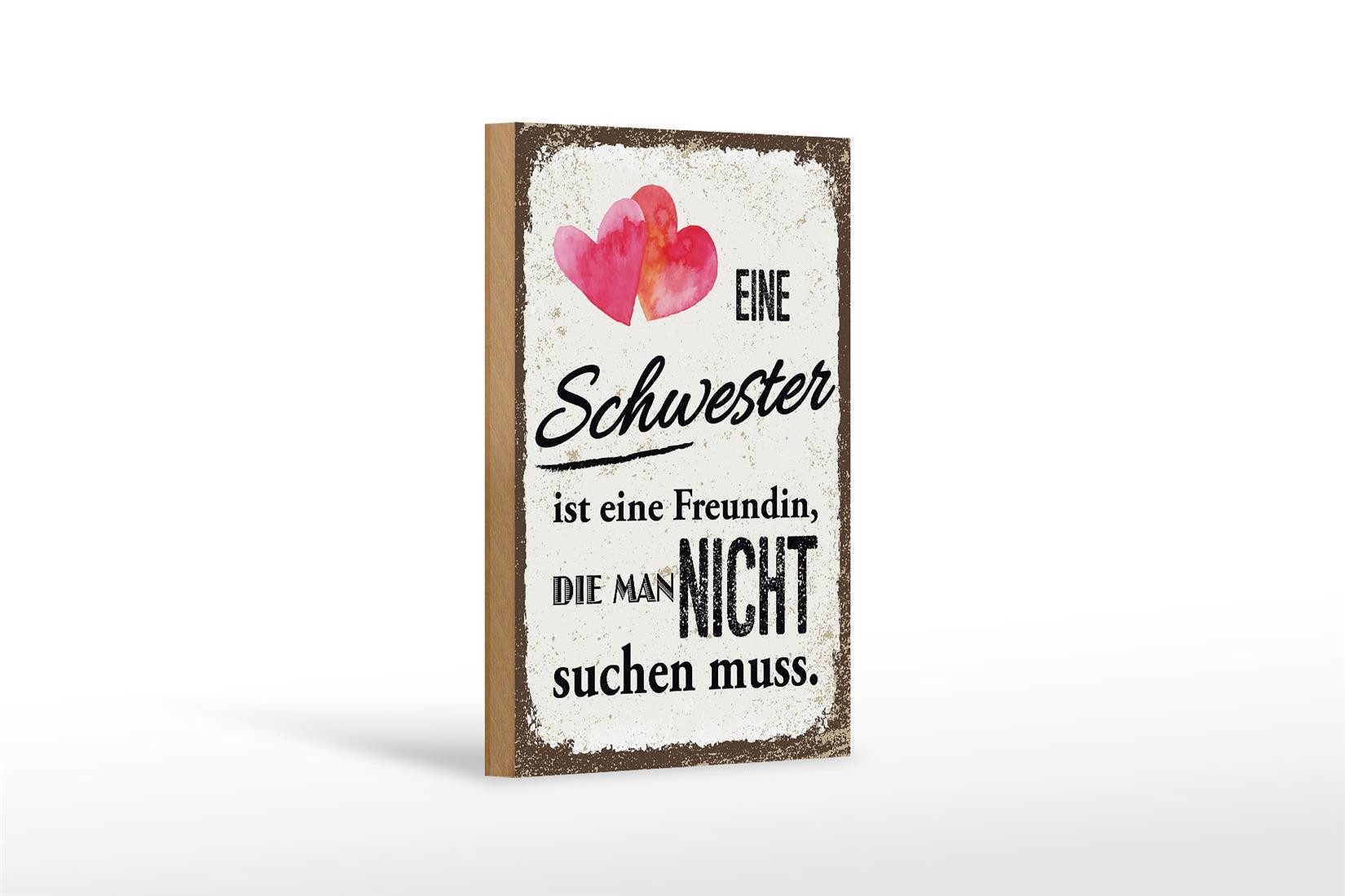 Femer GmbH Holzbild Spruch Schwester ist eine Freundin Herz 12x18 cm, Familie Freunde, Sprüche Zitate Lustiges (1 St), Glatte Holzfaserplatte (MDF), vorn beschichtet