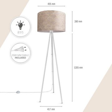 Paco Home Stehlampe Trina Pillar, ohne Leuchtmittel, Stativ Stehlampe Wohnzimmer Dreibein Lampe Mit Stoffschirm Retro