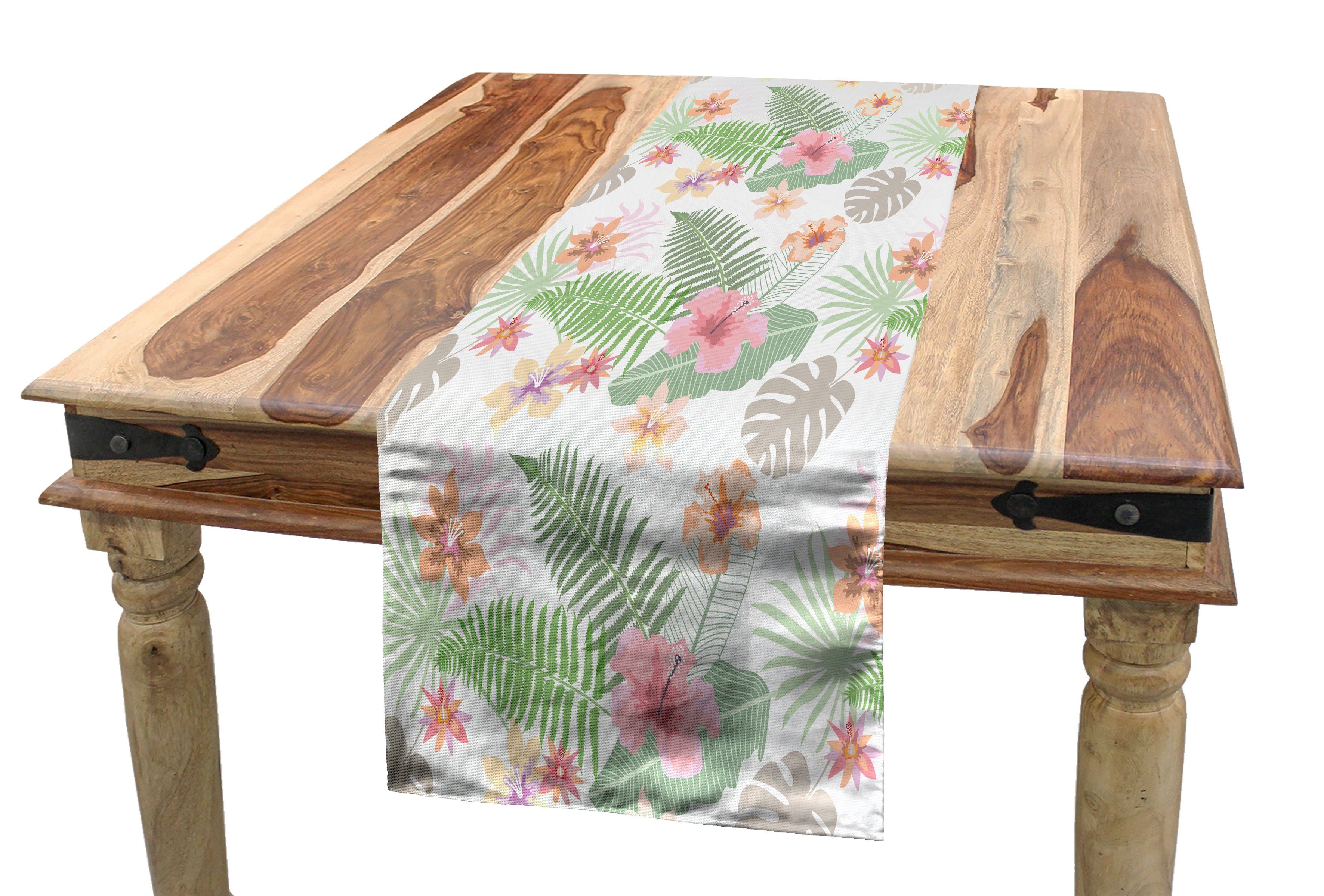 Dekorativer Abakuhaus Tischläufer, Esszimmer Farn-Muster Botanisch Rechteckiger Tischläufer und Blumen Küche