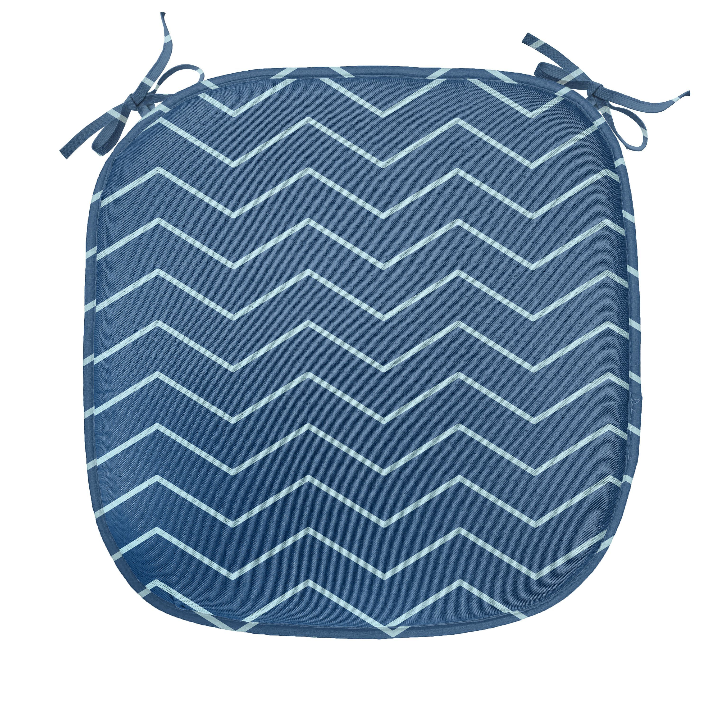 Abakuhaus Stuhlkissen Dekoratives wasserfestes Kissen mit Riemen für Küchensitze, Navy blau Zigzags Chevron-Linien