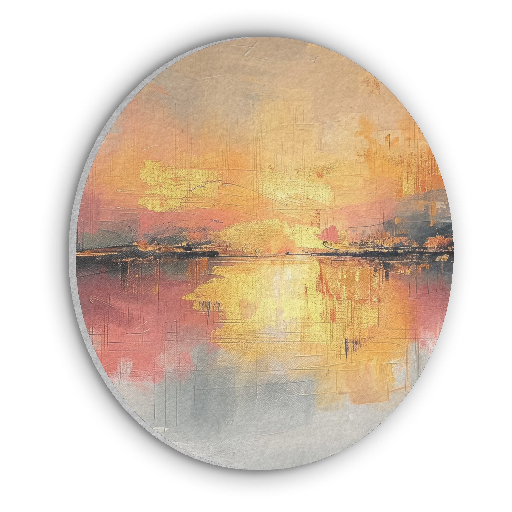 MuchoWow Gemälde Modern - Abstrakt - Gold - Rosa, Fotodruck (1 St), Akustikpaneele rund, Schalldämmung, Akustikbilder 30x30 cm