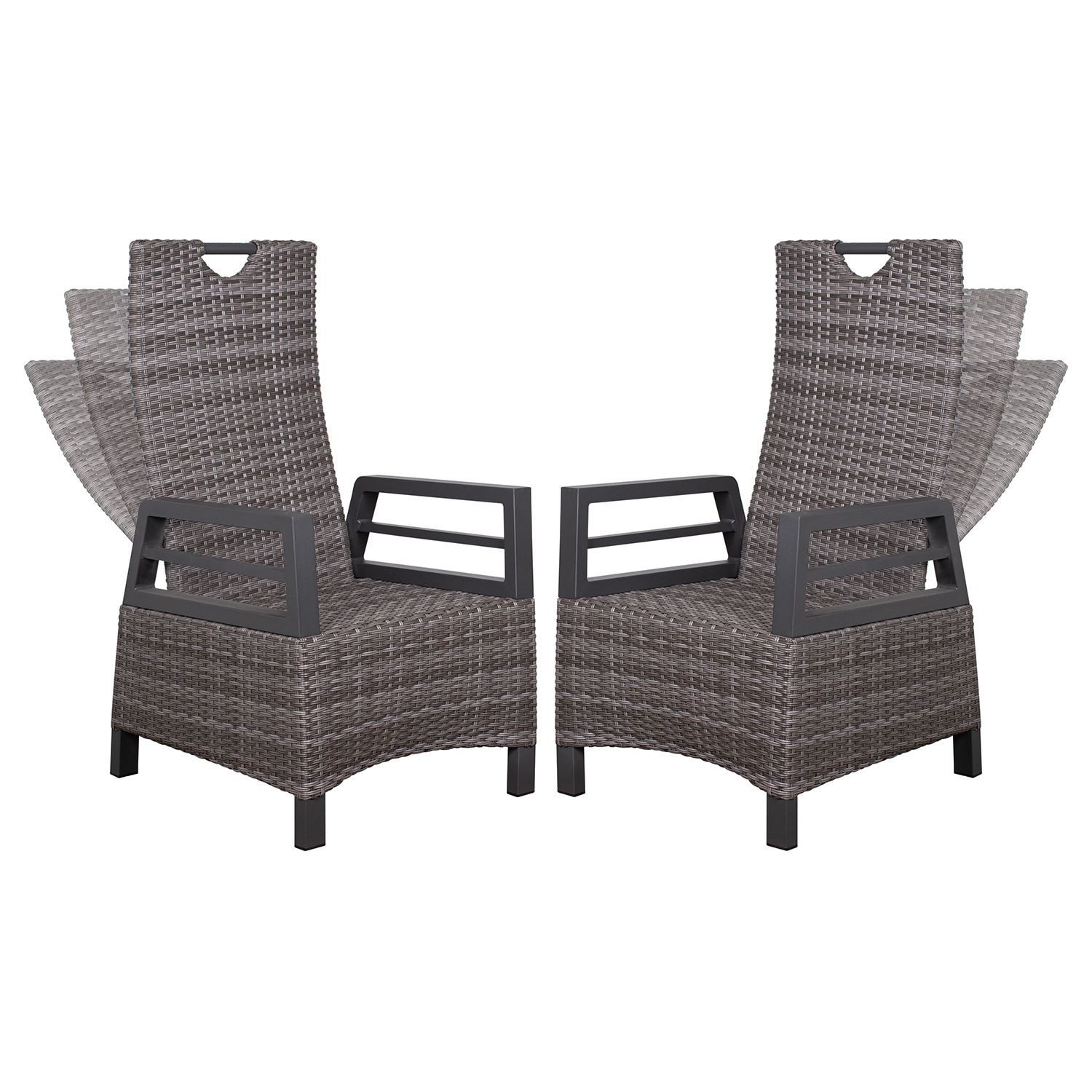 deVries Gartenstuhl Relaxsessel Montana Dining - PE dark grey (2er Set), verstellbar mit Gasdruckfeder, Aluminiumgestell, PE-Rattan