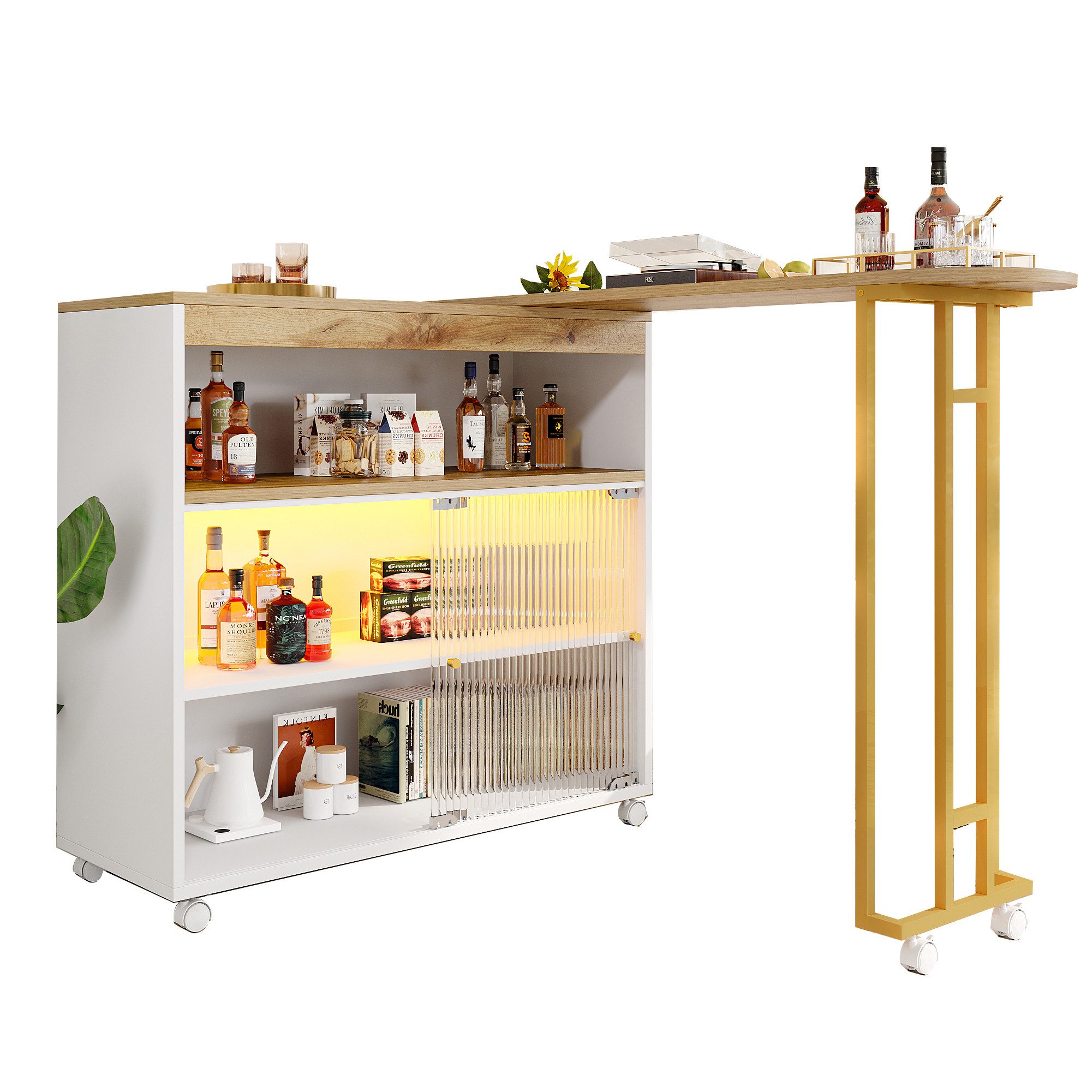 Bartisch Ausziehbarer Bartisch mit Stauraum, Moderner Beweglicher Bar Table