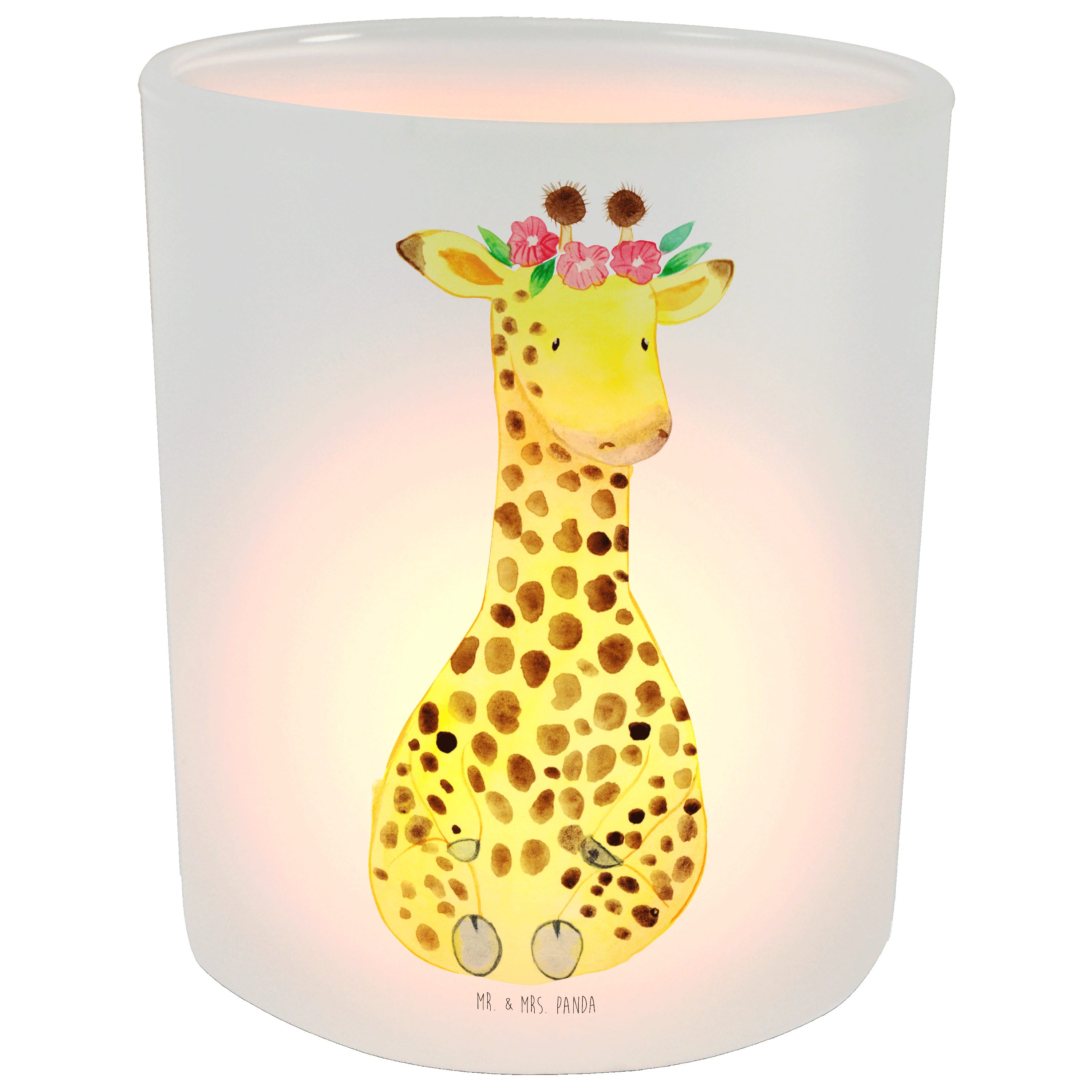 Mr. & Mrs. Panda Windlicht Giraffe Blumenkranz - Transparent - Geschenk, Teelichter, Afrika, Tee (1 St)