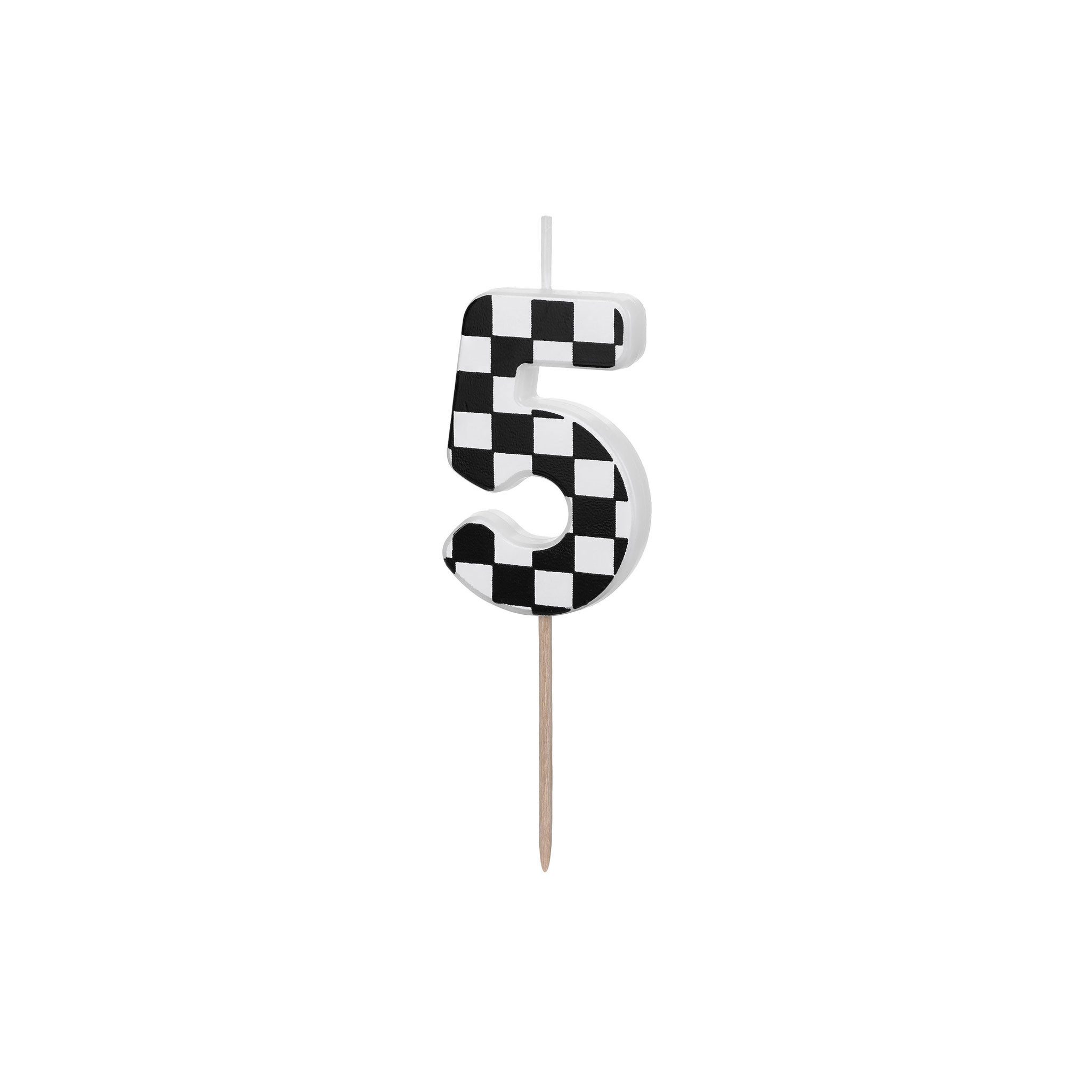 partydeco Geburtstagskerze, Geburtstagskerze Zahl 5 mit Karomuster 5,5cm Schwarz / Weiß
