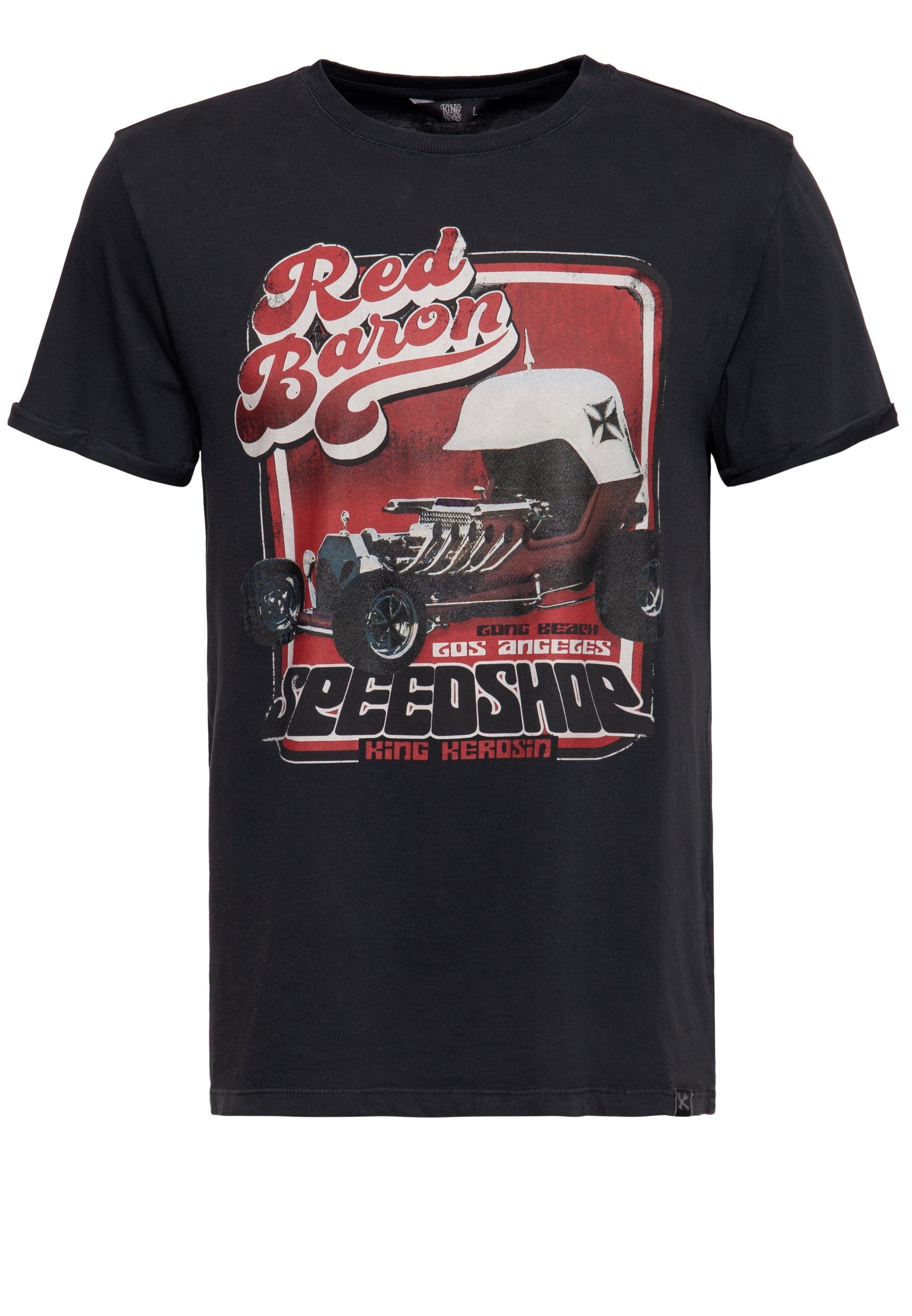 KingKerosin Print-Shirt Red Baron Long Beach (1-tlg) Acidwash mit Frontprint