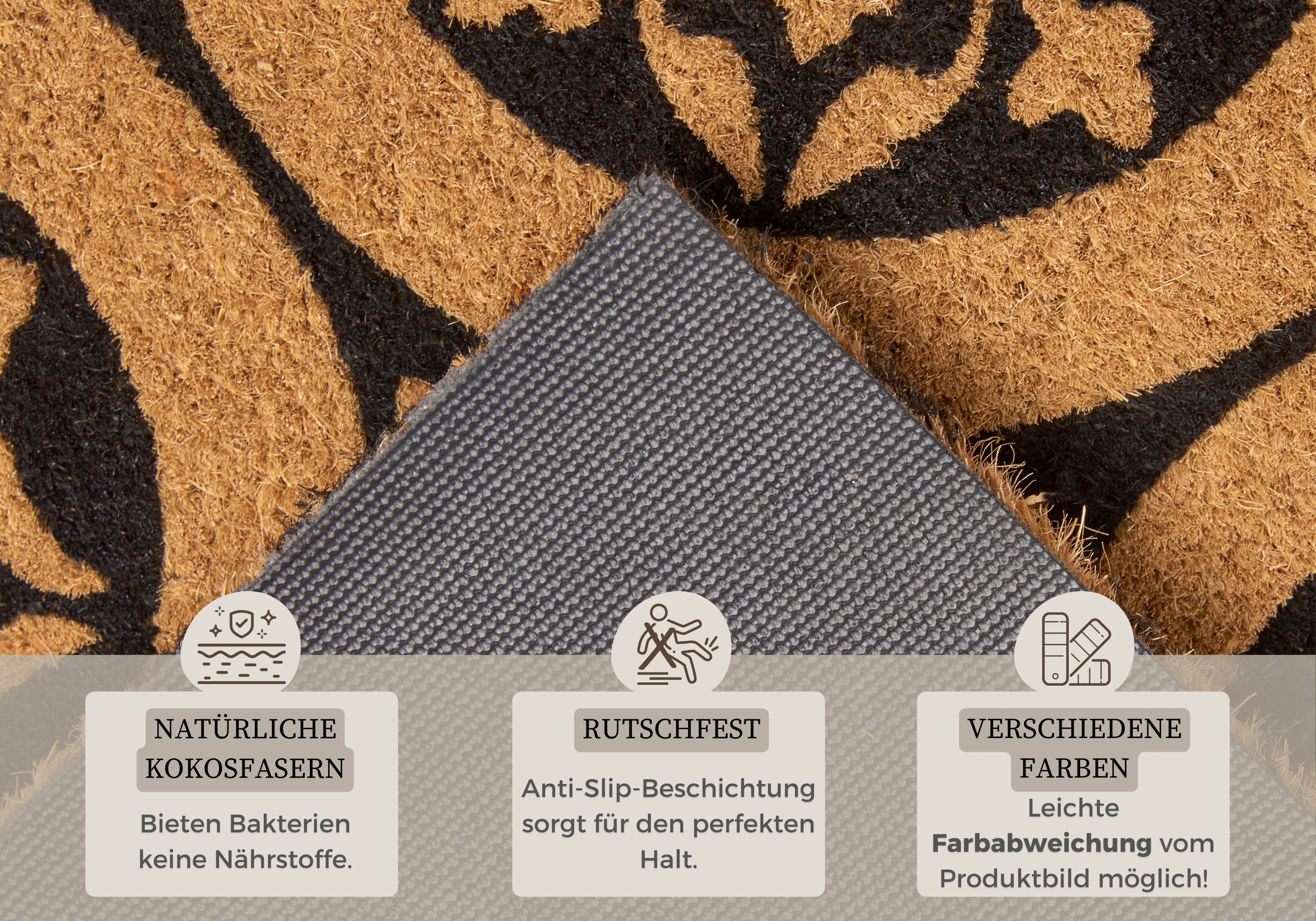 HANSE Home Fußmatte Ornaments, Türmatte, rechteckig, Höhe: 15 mm, Kokos, Schmutzfangmatte, Outdoor, Rutschfest, Innen, Kokosmatte, Flur