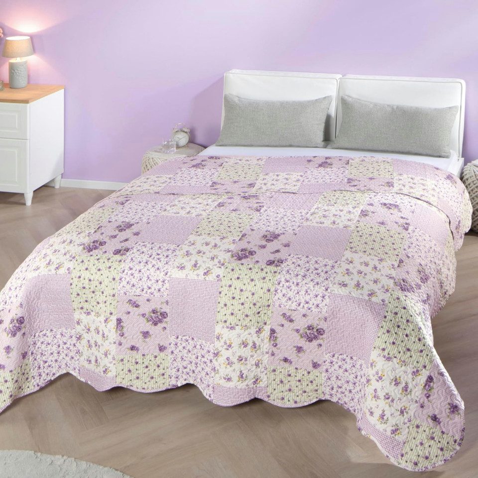 Delindo Lifestyle Tagesdecke Rosen, lila, Patchwork, günstig online kaufen