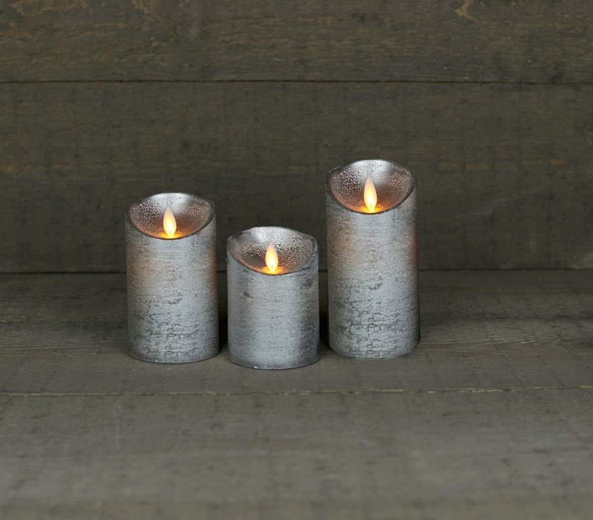 LED-Kerze 3er Set LED Echtwachskerze 10 / 12,5 & 15 cm, Ø 7,5 cm