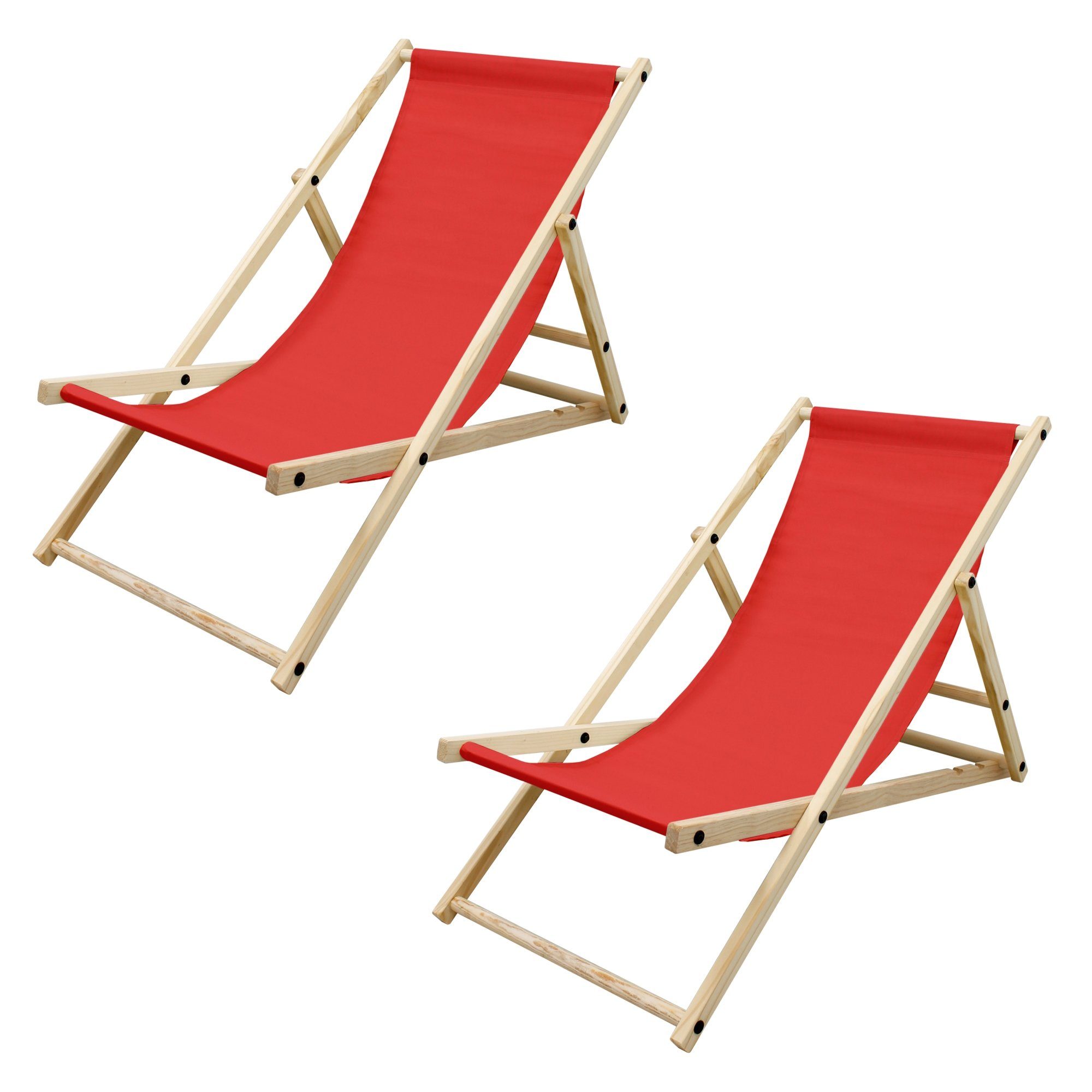 ECD Germany Gartenliege Liegestuhl aus Holz mit 3 Liegepositionen Campingliege, 2 St., 2x Sonnenliege Rot Klappliegestuhl 117x52x10cm Relaxliege