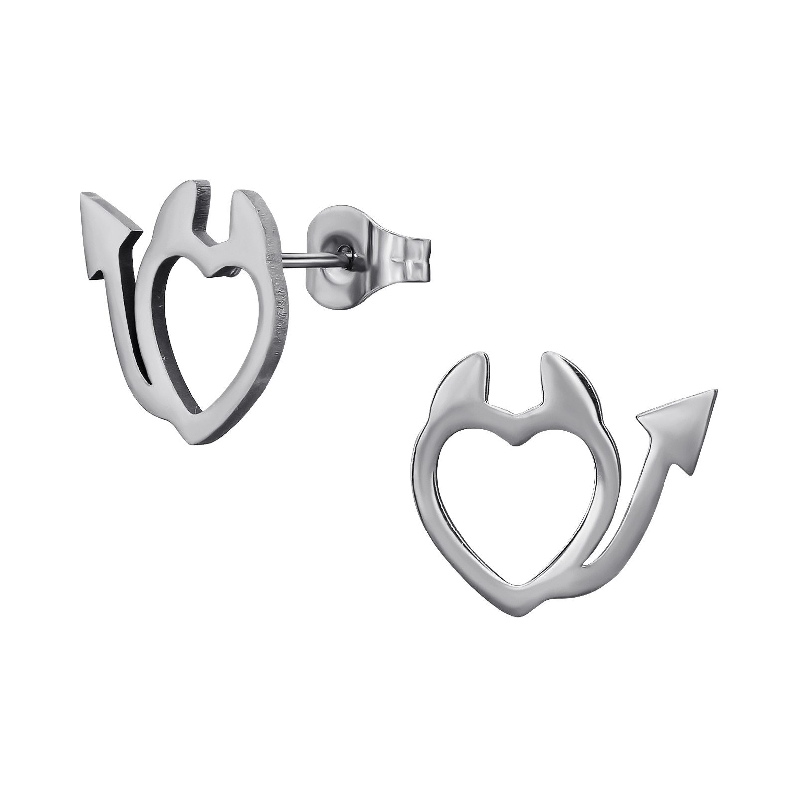 Ohrring-Set Ohrstecker Teufelsherz silbern aus Edelstahl Unisex