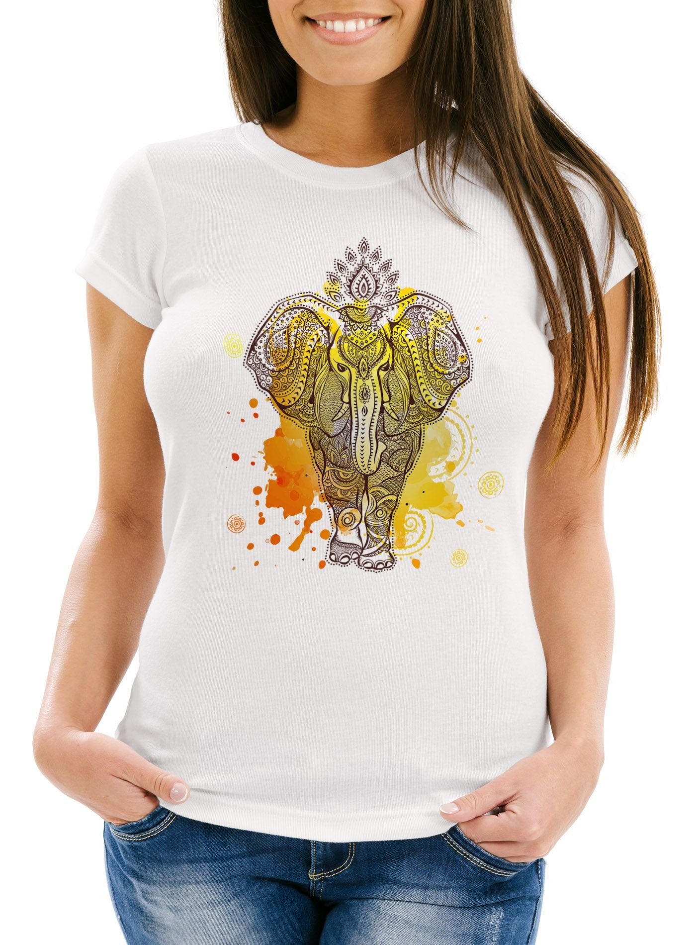 Neverless Print-Shirt Damen T-Shirt Mandala Elefant günstig online kaufen