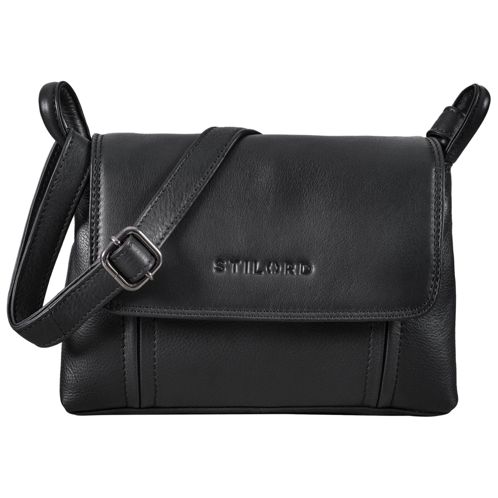 Damen Handtasche Lederhandtasche "Alessia" Kleine schwarz STILORD