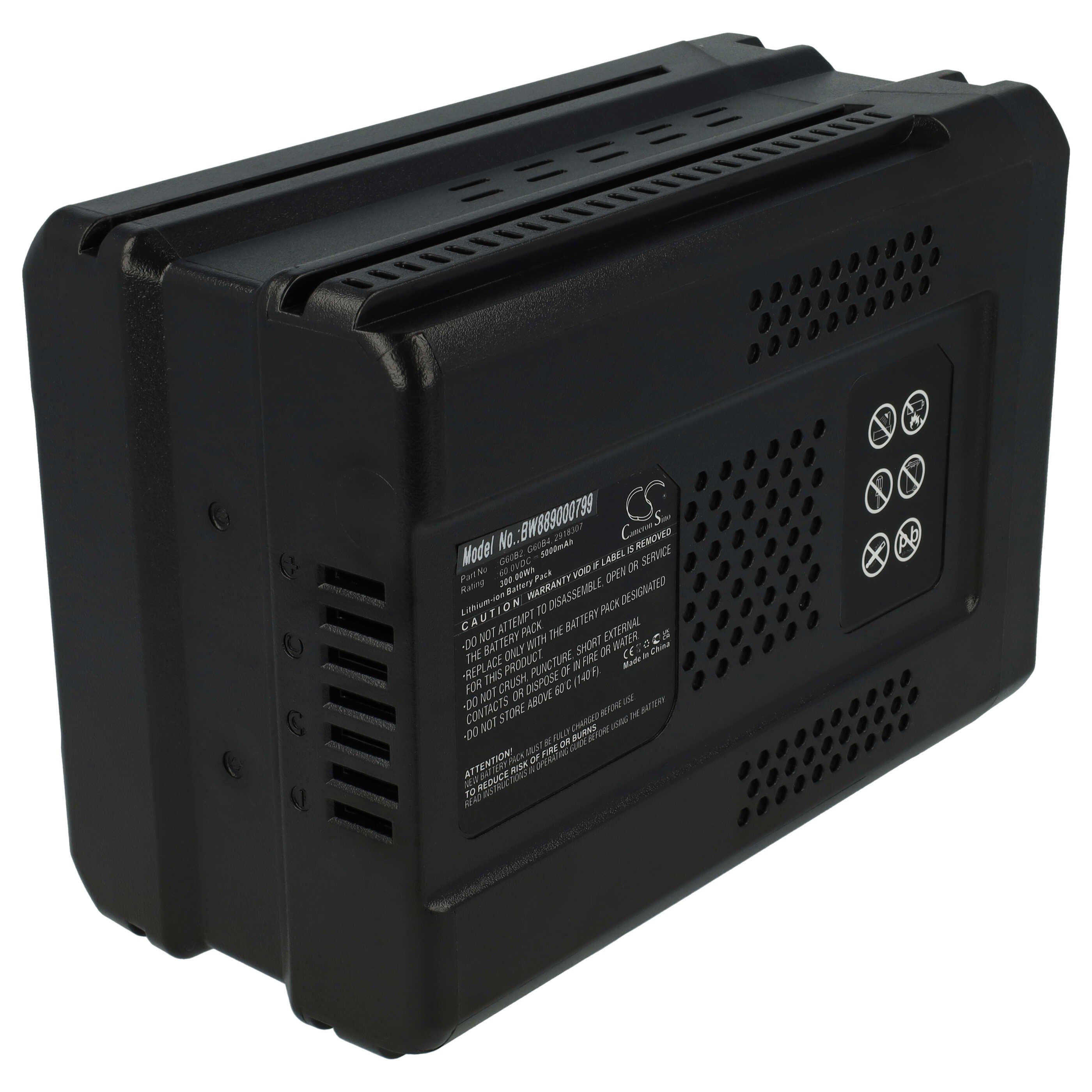 vhbw Akku Ersatz für Powerworks P60B2 für Rasenmäher / Motorsäge / Akku Akku Li-Ion 5000 mAh (60 V, 1 St), Leistungsfähiger Austausch-Akku für Rasenmäher Akku-Gartengerät