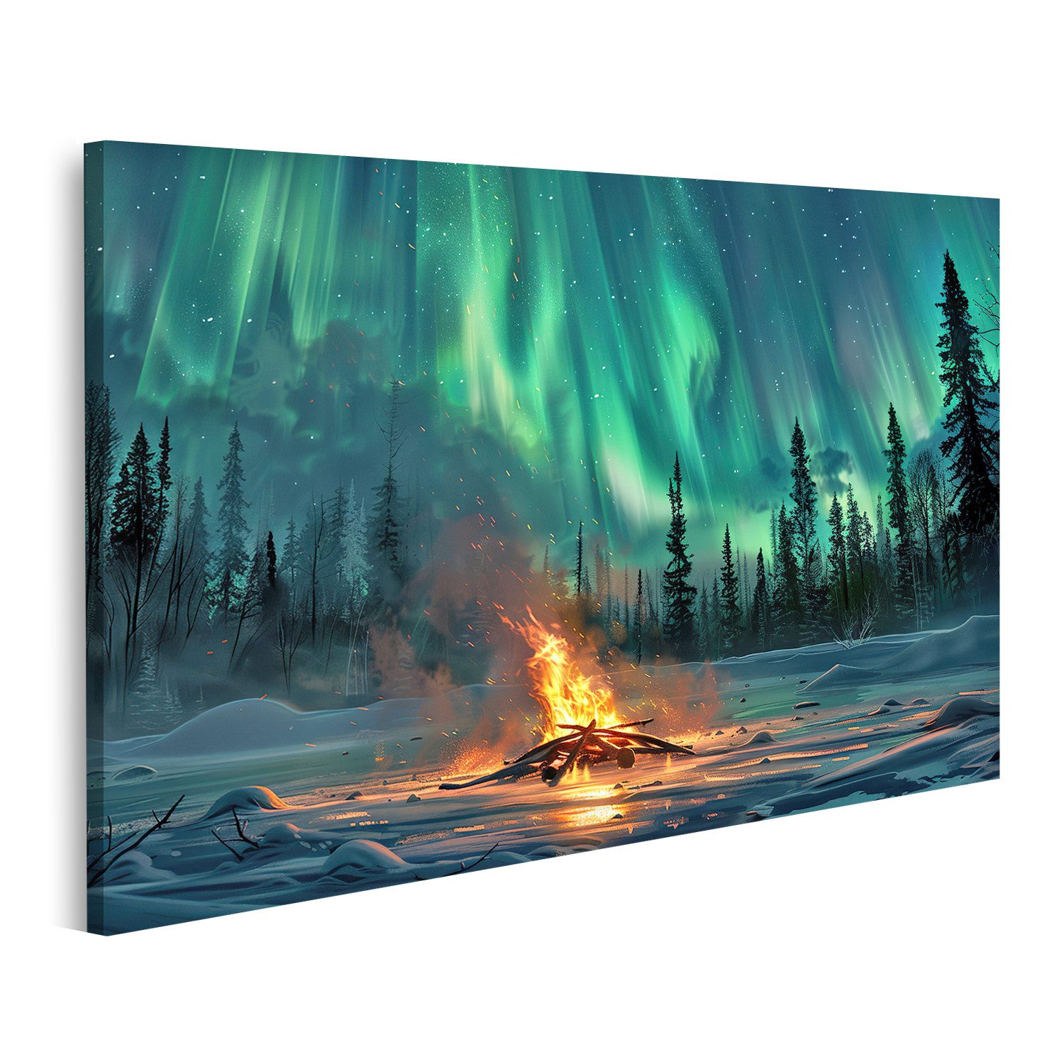 islandburner Leinwandbild Schöne Polarlichter, strahlende Aurora Borealis, winterliche Atmo
