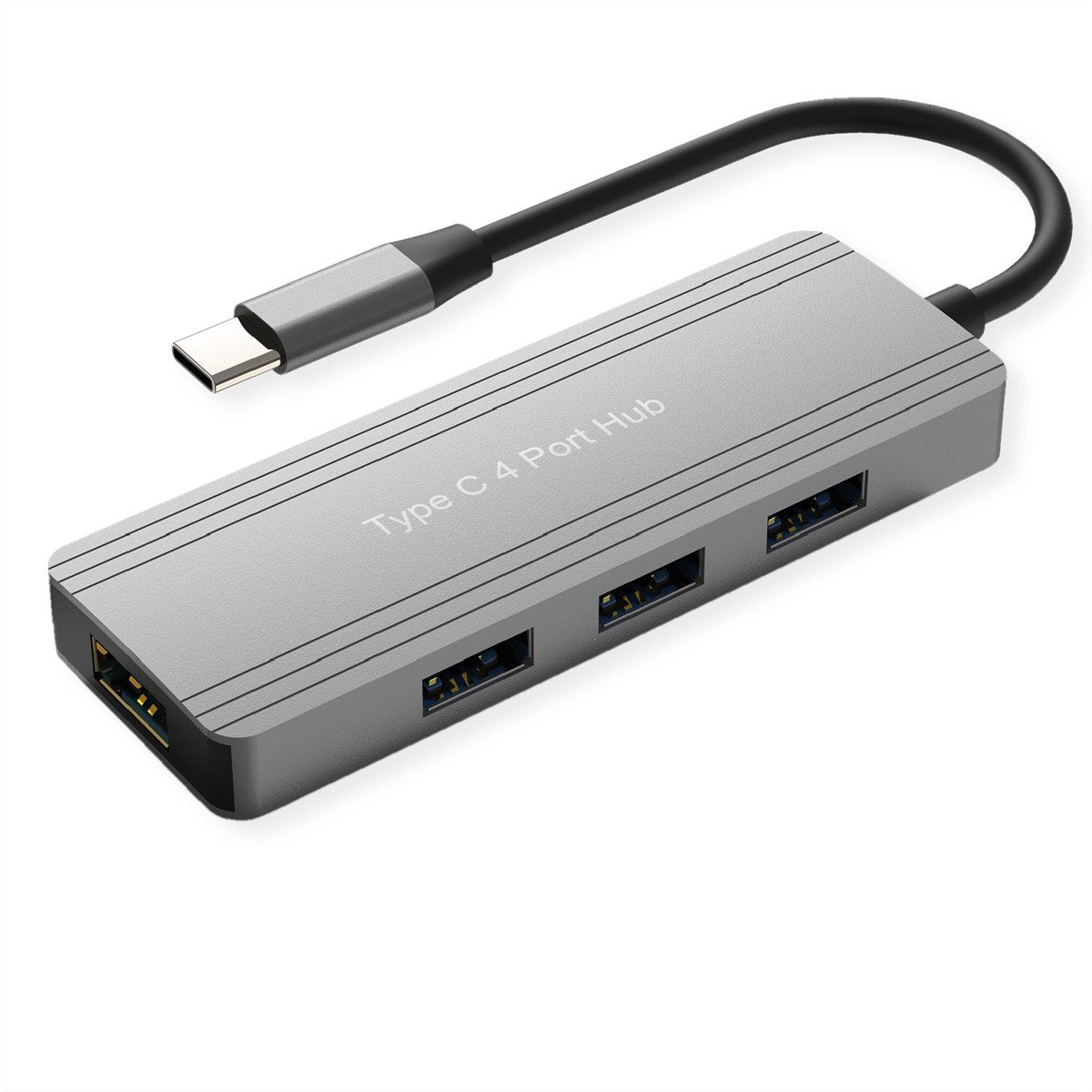 VALUE USB 3.2 Gen 1 Hub, 4fach Computer-Adapter USB Typ C (USB-C) Männlich (Stecker) zu USB 3 Typ A Weiblich (Buchse), 10.0 cm, USB-C Anschlusskabel