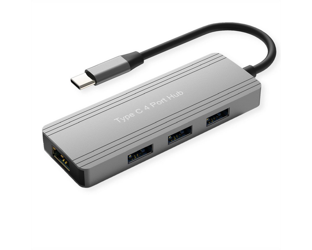 VALUE USB 3.2 Gen 1 Hub, 4fach Computer-Adapter USB Typ C (USB-C) Männlich (Stecker) zu USB 3 Typ A Weiblich (Buchse), 10.0 cm, USB-C Anschlusskabel
