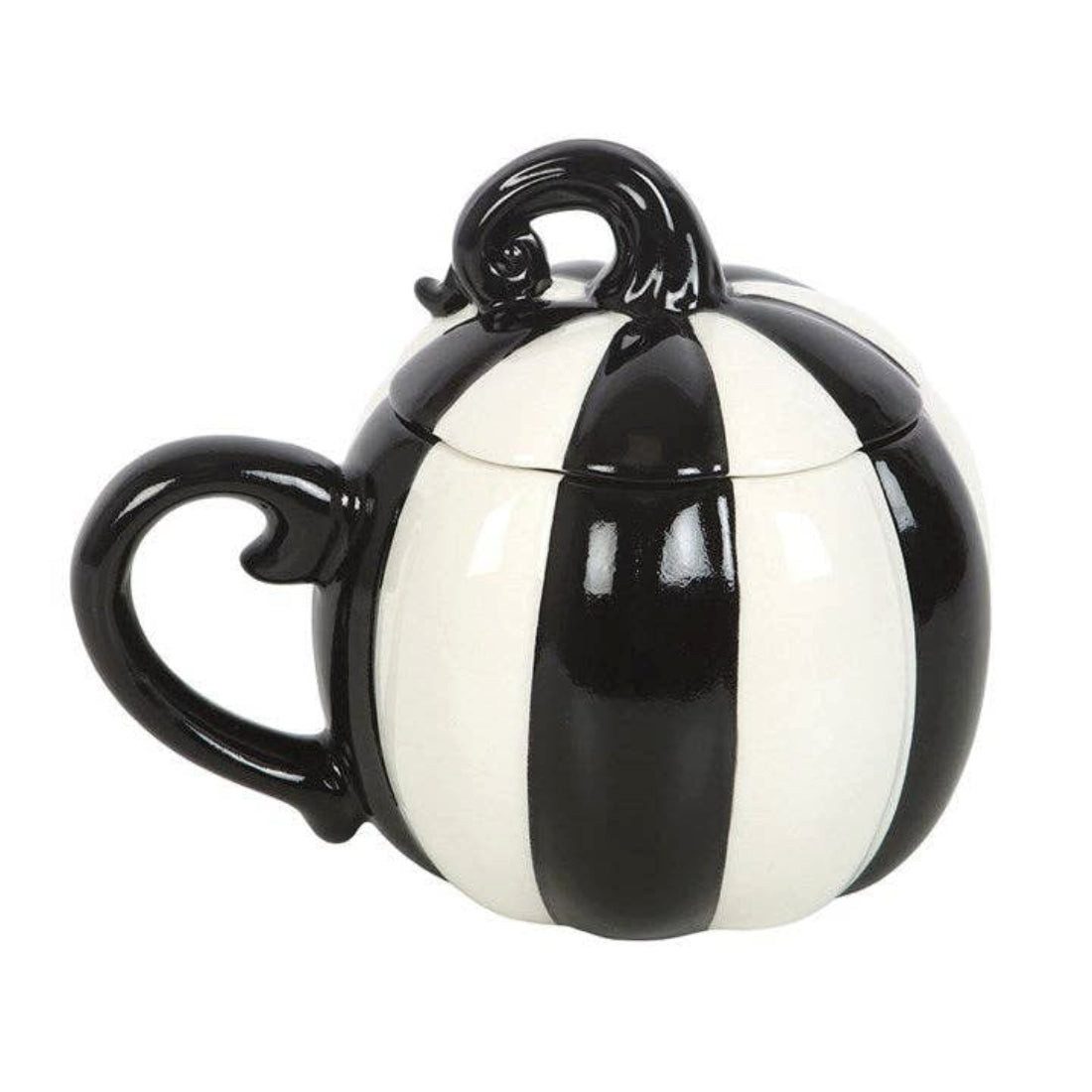Something Different Tasse Schwarz-weiß gestreifter Halloween-Kürbisbecher mit Deckel, Schwarz-weiß gestreifter Halloween-Kürbisbecher mit Deckel