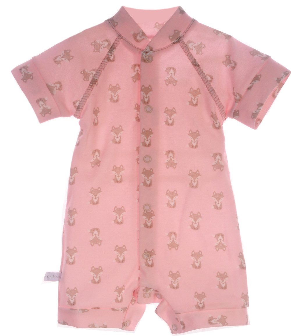 La Bortini Spieler Spieler Baby Romper kurzer Strampler in Rosa mit Fuchsen aus reiner Baumwolle, 44 50 56 62 68 74 80 86
