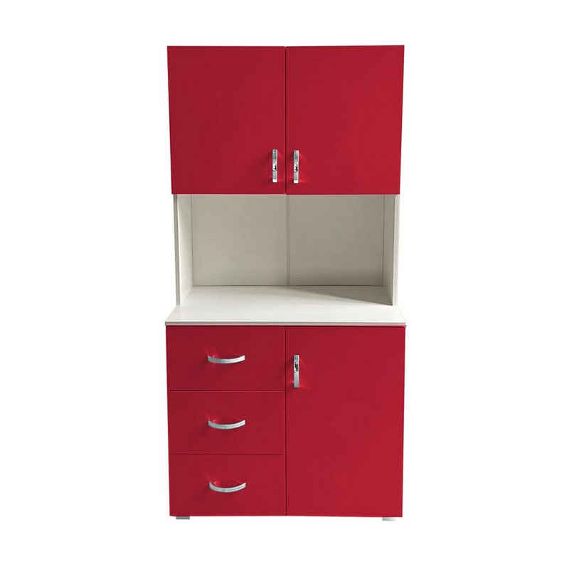 HTI-Living Hochschrank Badschrank Rot Weiß (Stück, 1-St., 1 Schrank) Hochschrank 6 Regalfächer 3 Schubladen