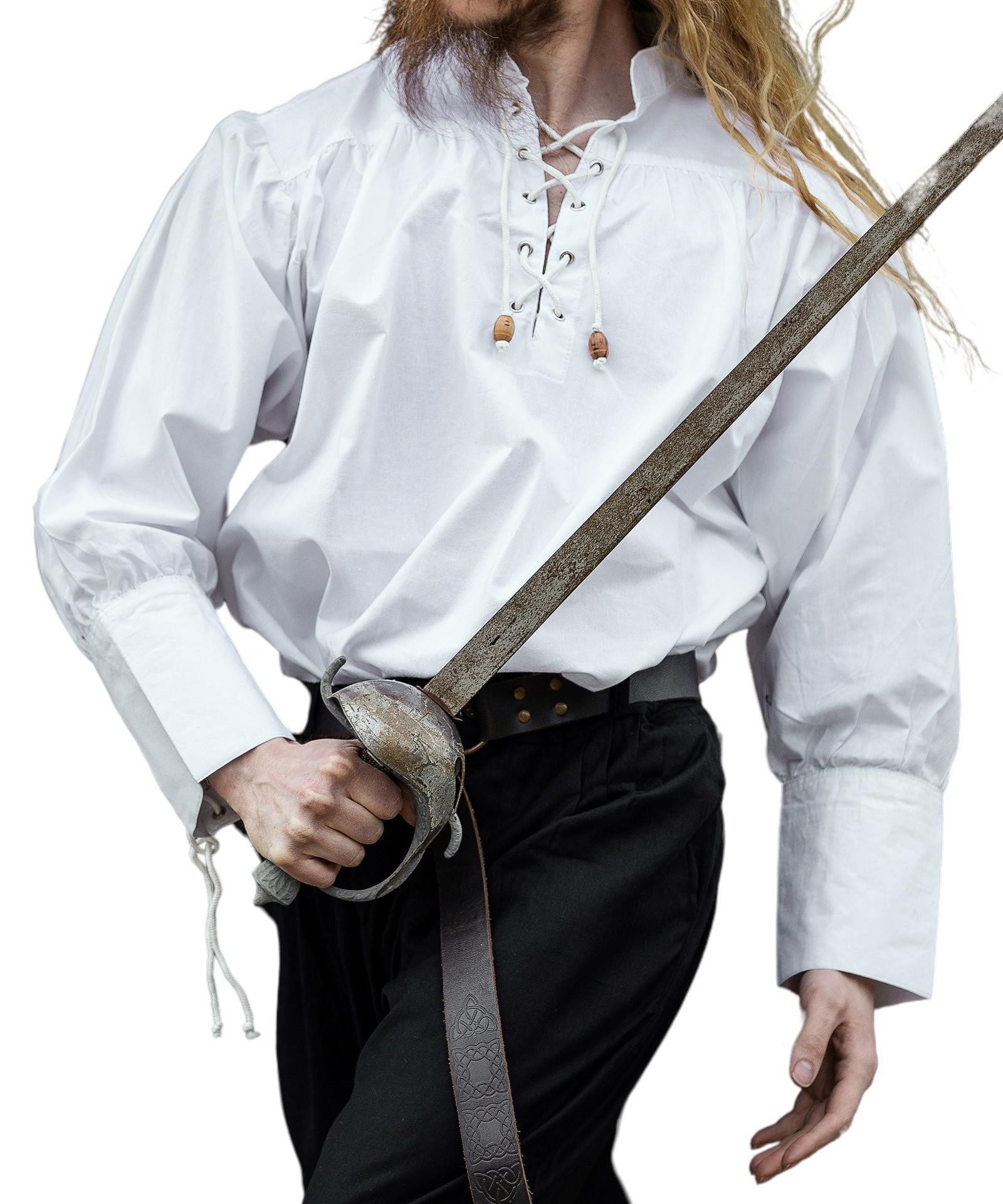 Leonardo Carbone Piraten-Kostüm Piratenhemd "Claude" mit geschnürten Manschetten, Holzknöpfe, kunstvolle Kordelschnürung