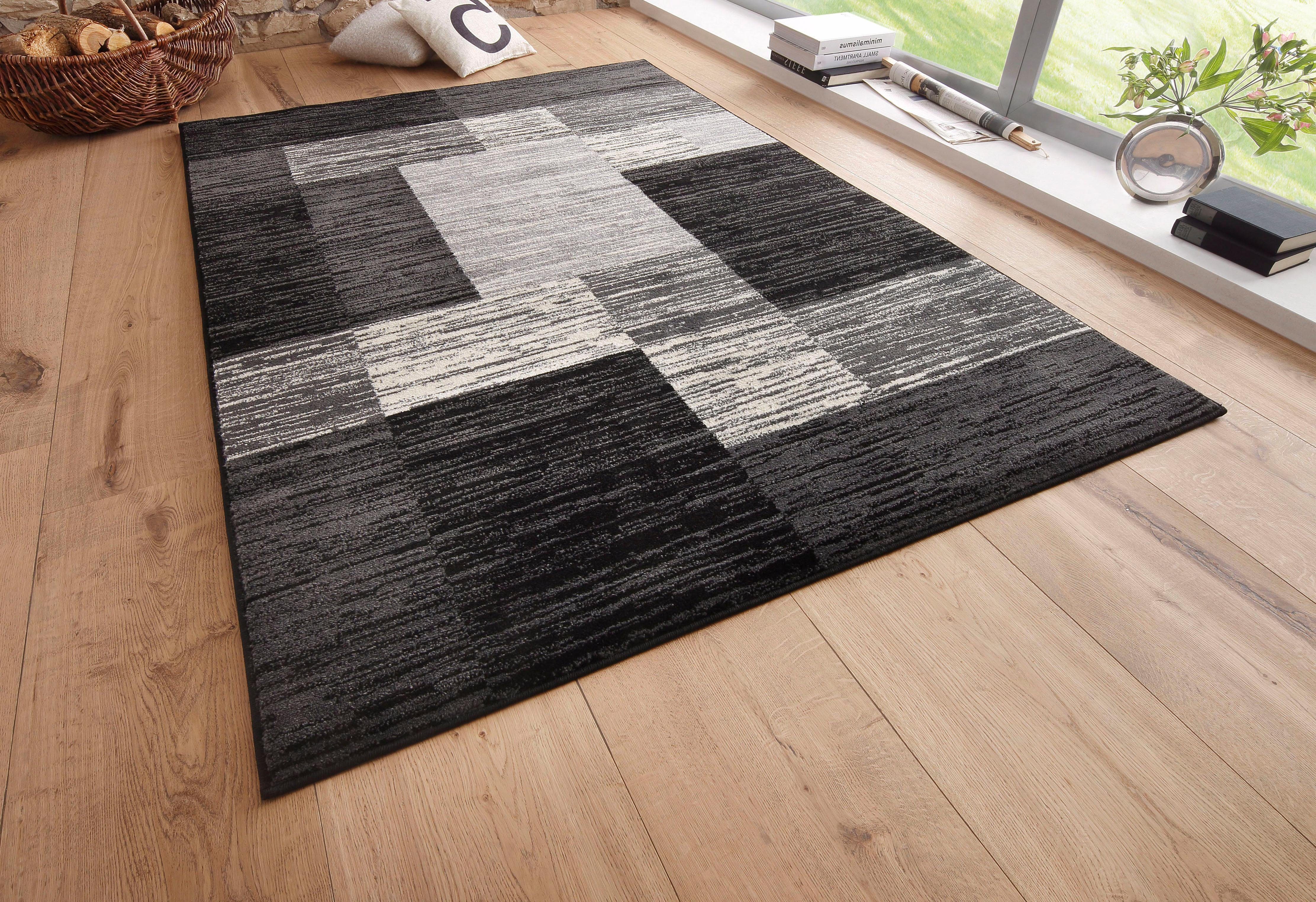 Teppich Melvin, my home, rechteckig, Höhe: 8 mm, schön weich, flacher Teppich Karo-Muster schwarz