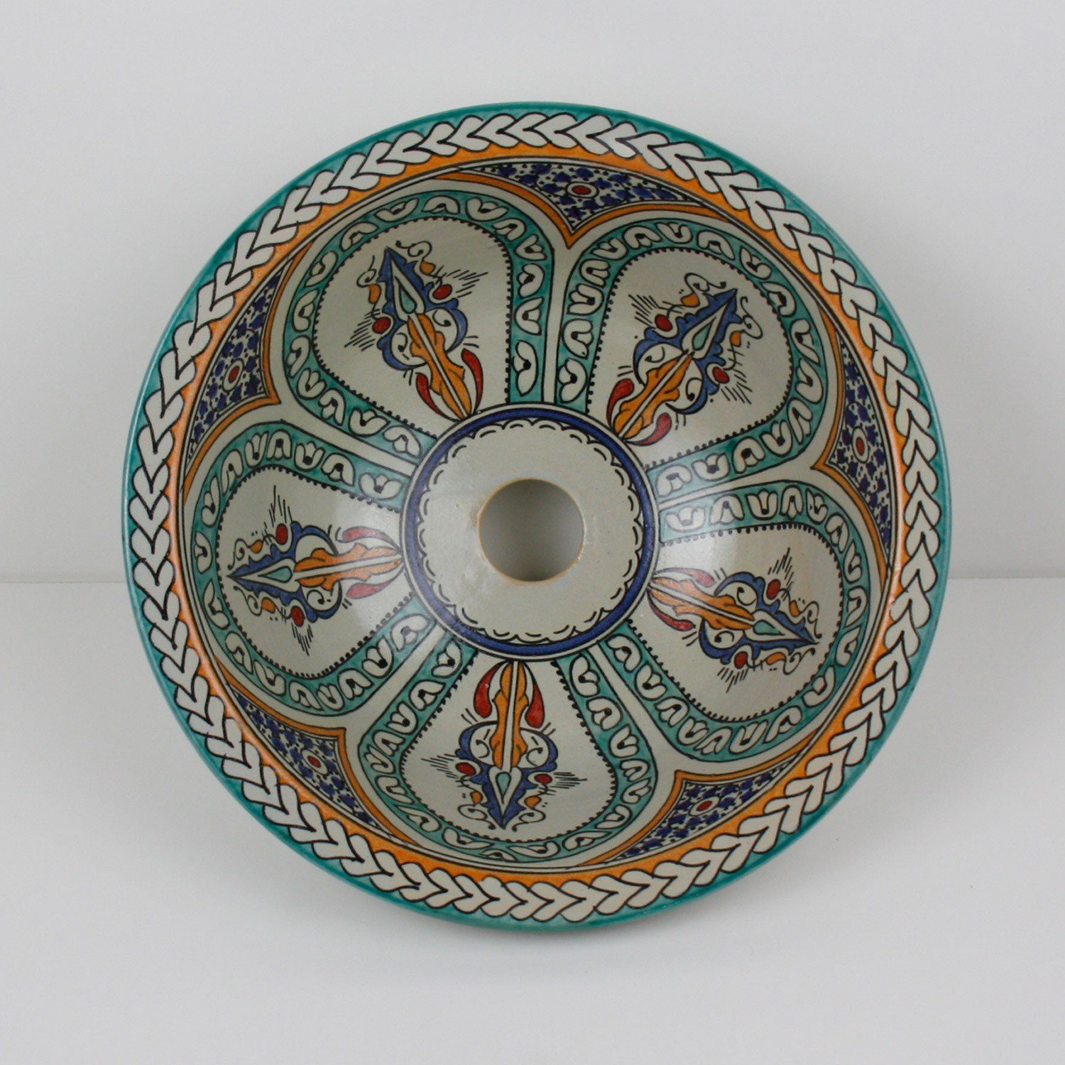 Casa Moro Waschbecken Casa Moro Marokkanisches Keramik Waschbecken Fes1 handmade (Buntes handwaschbecken), rundes Aufsatzbecken aus Marokko Durchmesser 35 cm