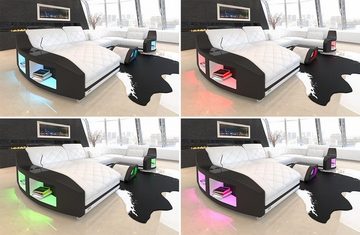 Sofa Dreams Ecksofa Leder Sofa Couch Swing L Form Ledersofa, mit LED, wahlweise mit Bettfunktion als Schlafsofa, pink-schwarz