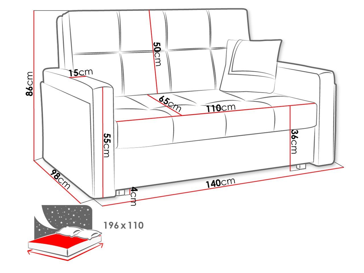 Polstersofa Sitzer Kissen, II, Wohnlandschaft Viva Mel inkl. MIRJAN24 2 Schlaffunktion, mit und Bettkasten Schlafsofa