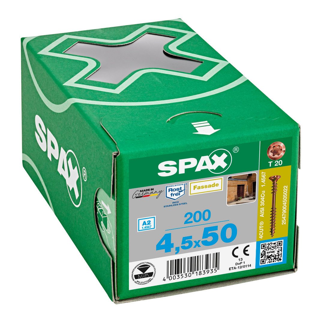 SPAX Fassadenschraube Fassadenschraube, Linsensenkkopf, Edelstahl A2 Antik, TORX TX 20, (200 St)