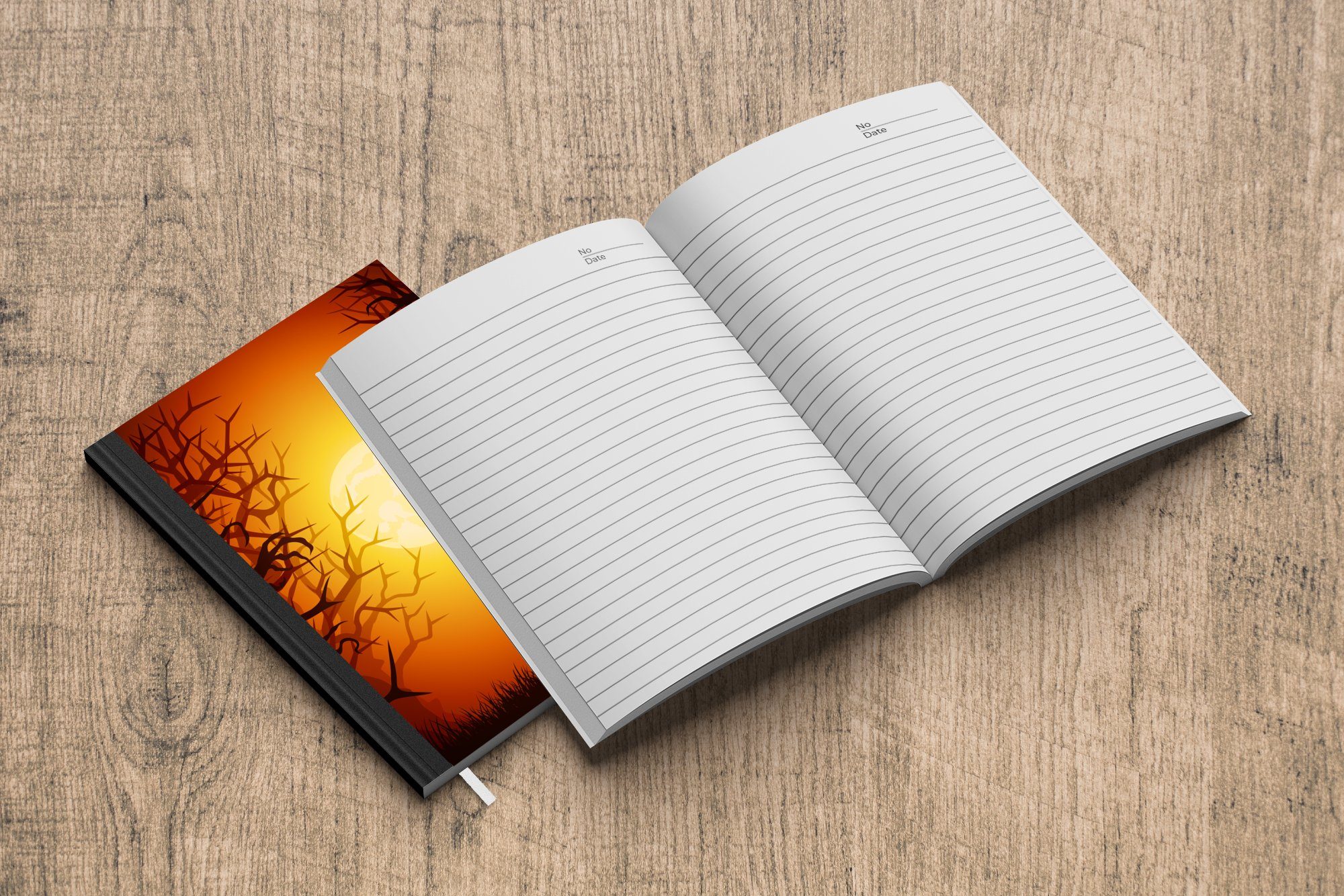 Ein Wald Journal, illustrierter Halloween, kahlen Haushaltsbuch Ästen Notizbuch mit zu Tagebuch, Merkzettel, 98 A5, Notizheft, MuchoWow Seiten,