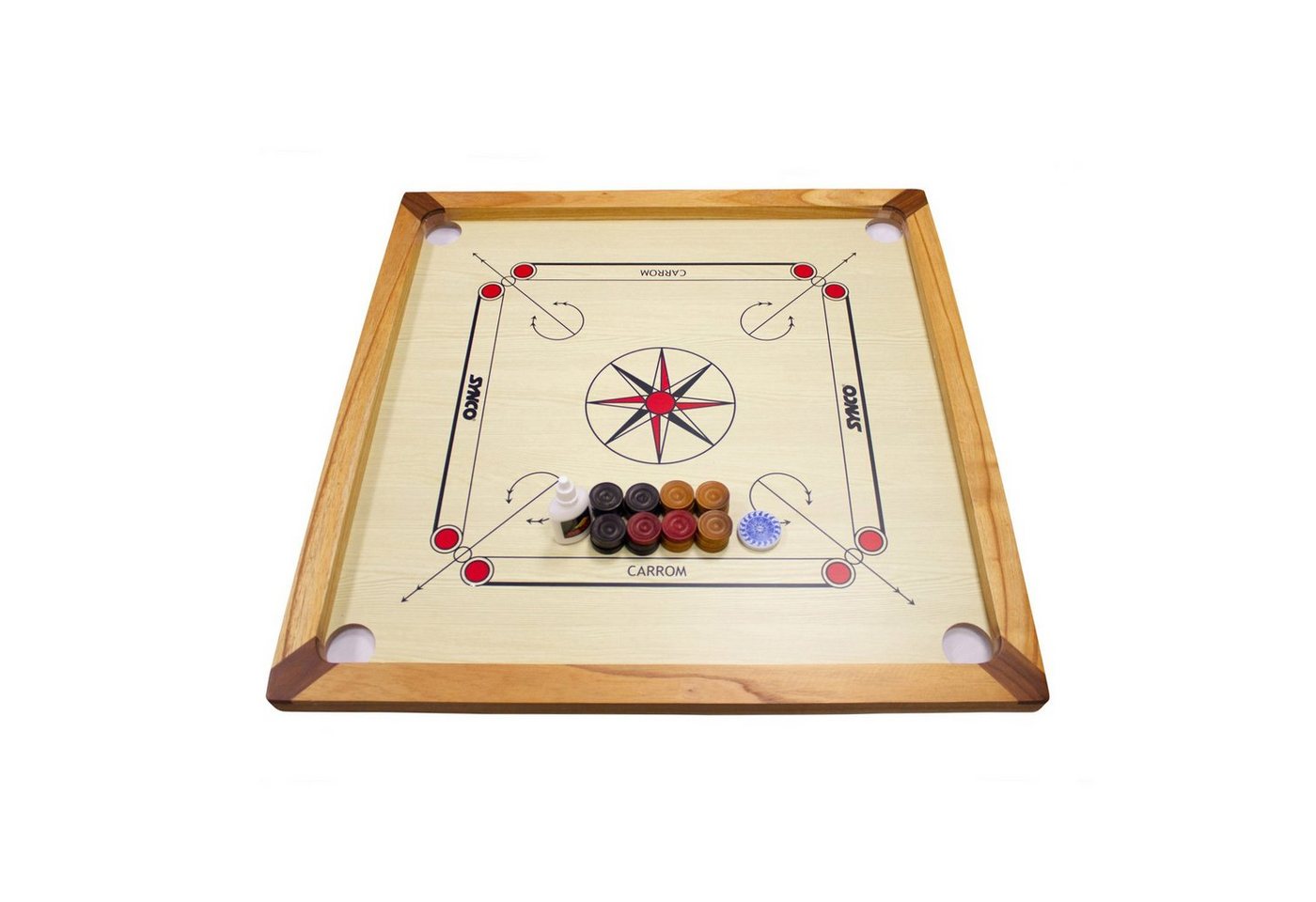 GICO Spielesammlung Carrom Board Spiel Synco 66x66cm mit komplettem Zubehör - 2966