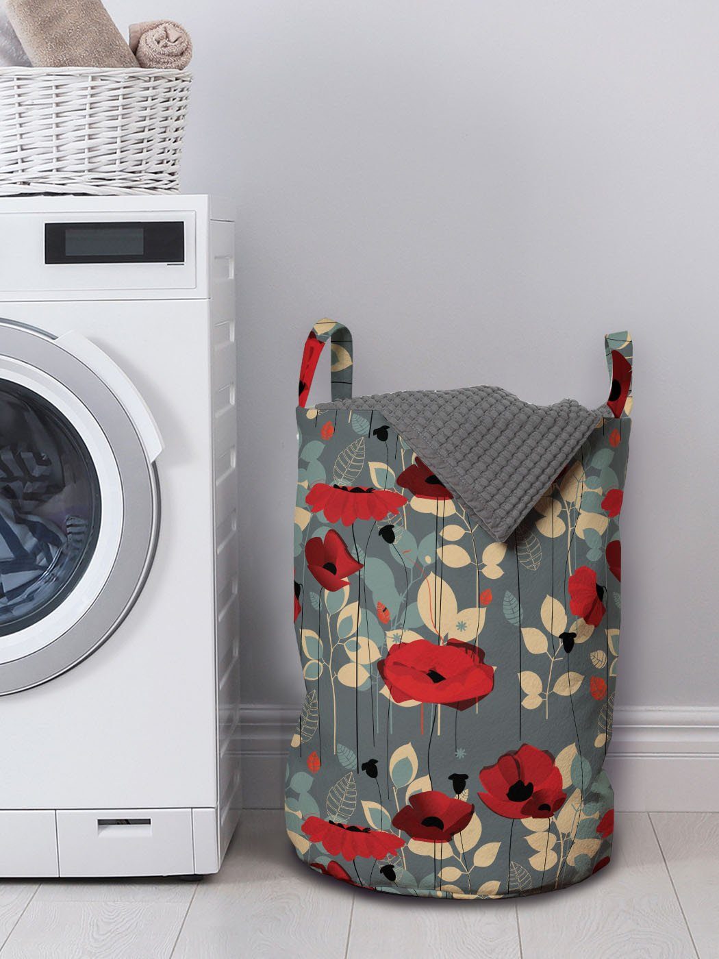 Abakuhaus Wäschesäckchen Wäschekorb mit Griffen Kordelzugverschluss Mohn Moderne für Waschsalons, Blumengarten