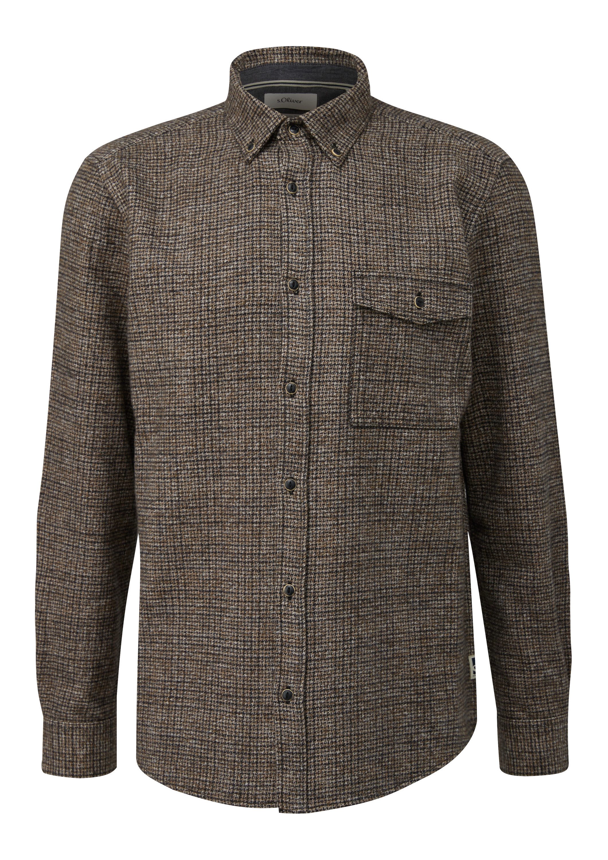 s.Oliver Langarmhemd Hemd Regular Fit: Flanellhemd mit Button-Down-Kragen