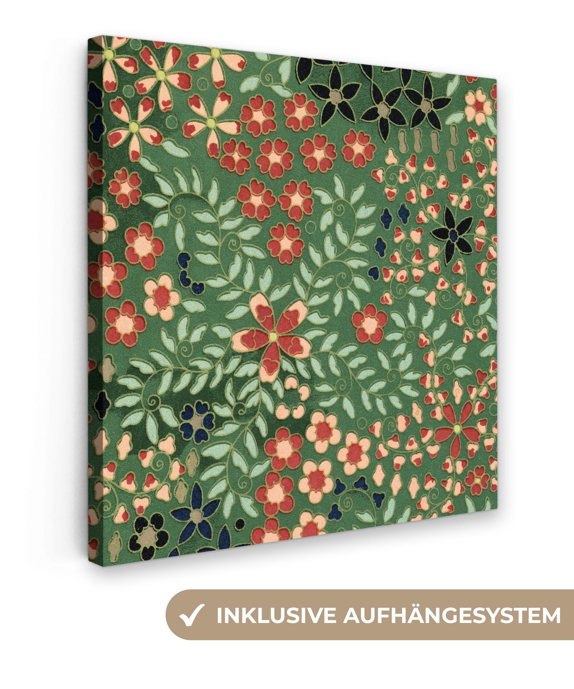 OneMillionCanvasses® Leinwandbild Blumen - Grün - Weihnachten - Rot - Feiertage, (1 St), Leinwand Bilder für Wohnzimmer Schlafzimmer, 20x20 cm