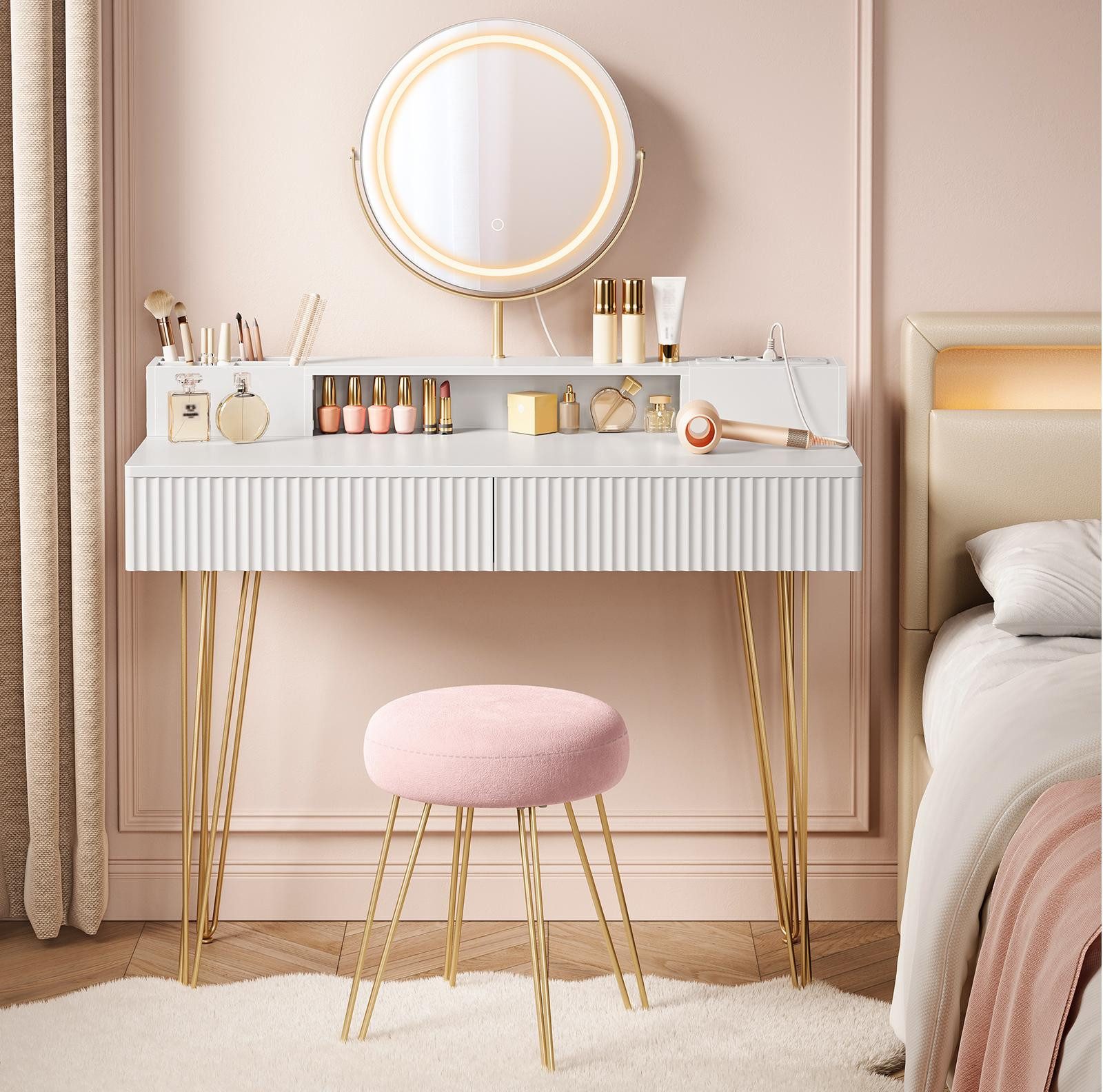 VASAGLE Schminktisch Kosmetiktisch mit Beleuchtung, Steckdosenleiste, Spieg günstig online kaufen
