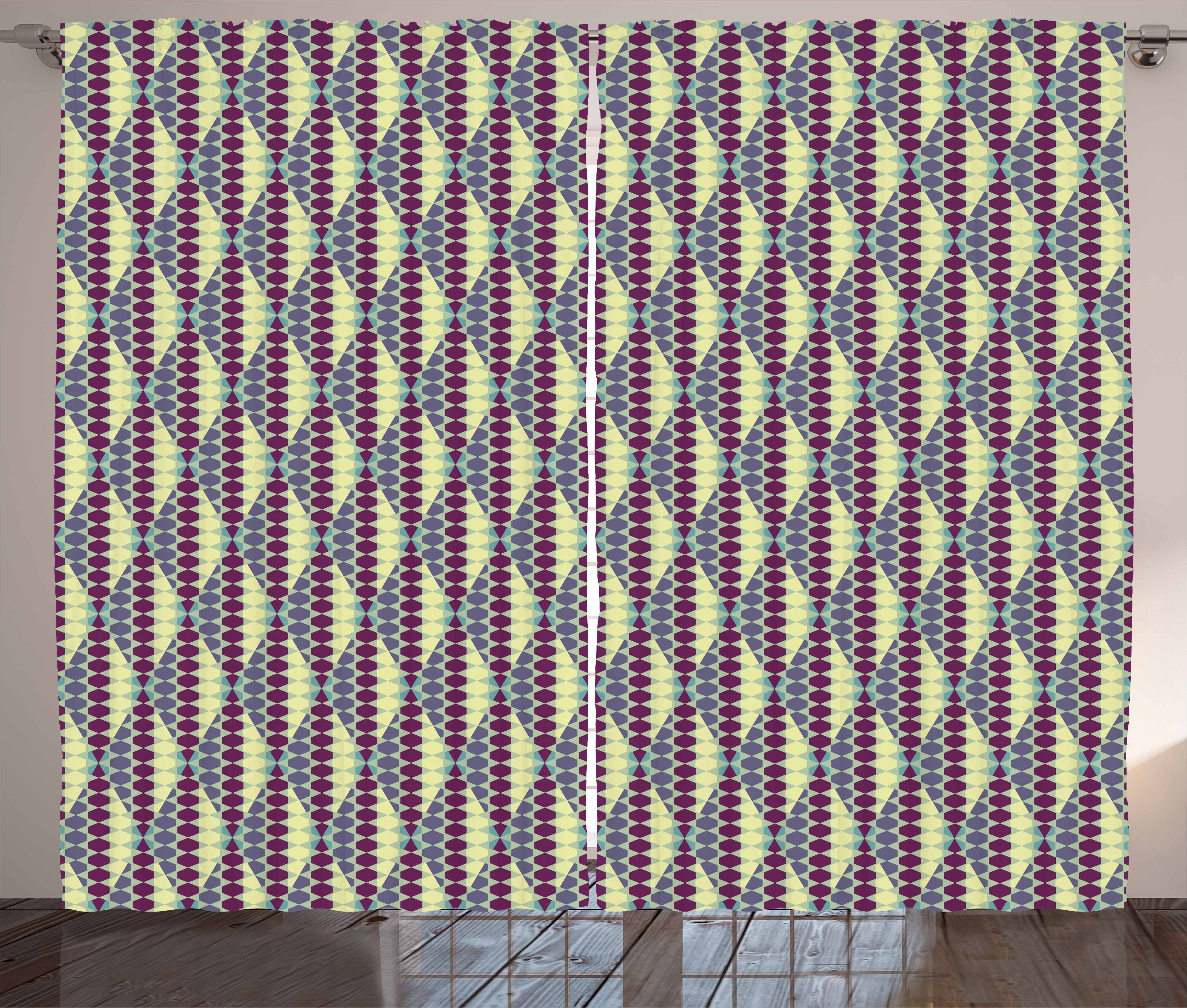 Gardine Schlafzimmer Kräuselband Vorhang mit Schlaufen und Haken, Abakuhaus, Retro abstrakte geometrische
