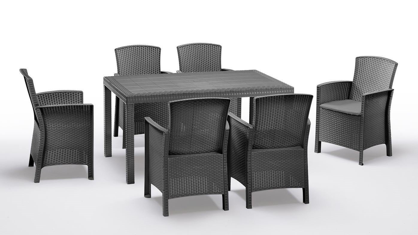 Bica Garten-Essgruppe 10 tlg. Lido, 6 Sessel inkl Sitzkissen, 3 Beistelltisch, 1 Gartentisch