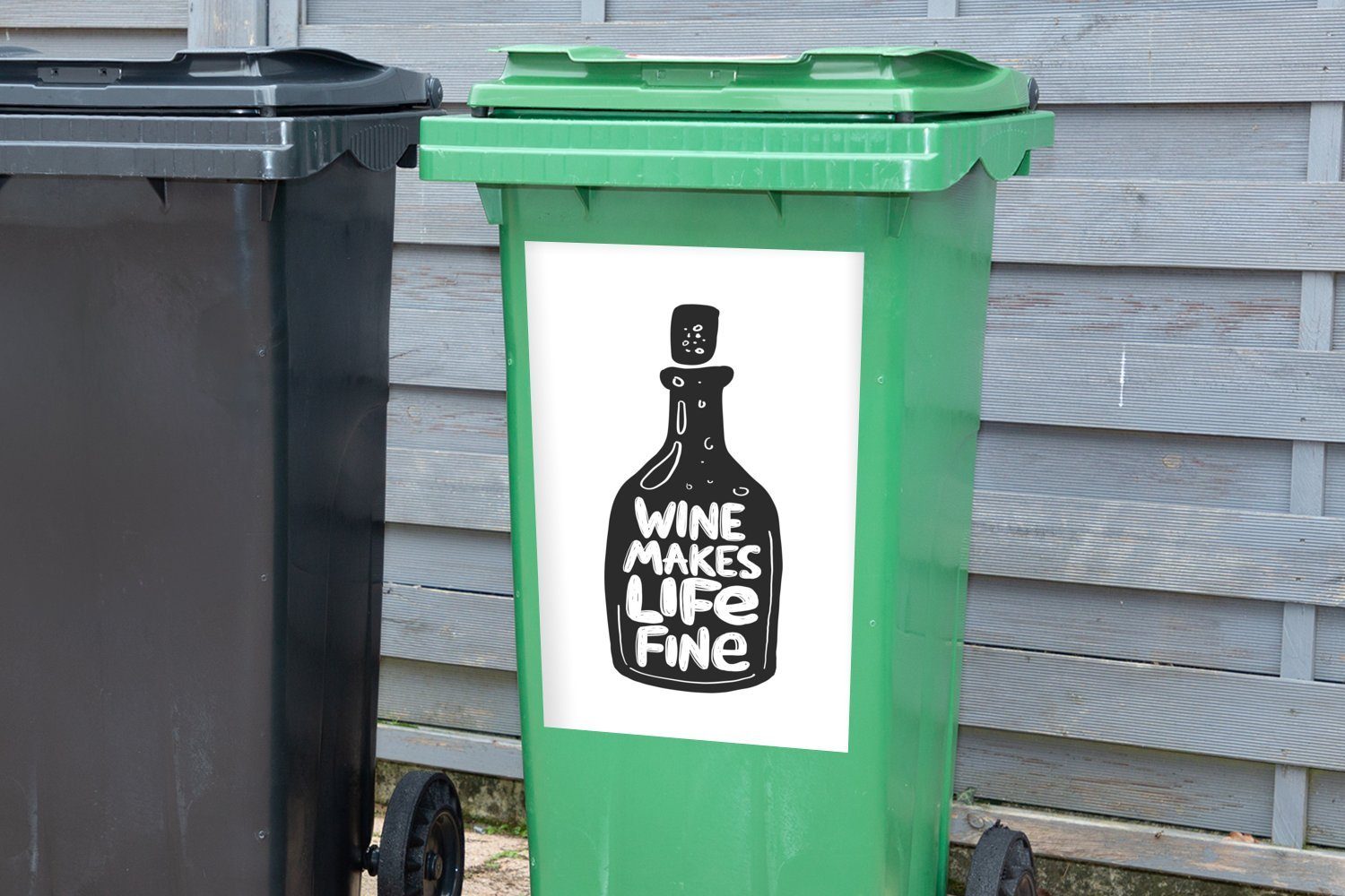 MuchoWow Wandsticker Wein Zitat - Container, Abfalbehälter - Flasche St), Mülleimer-aufkleber, Sticker, Mülltonne, (1