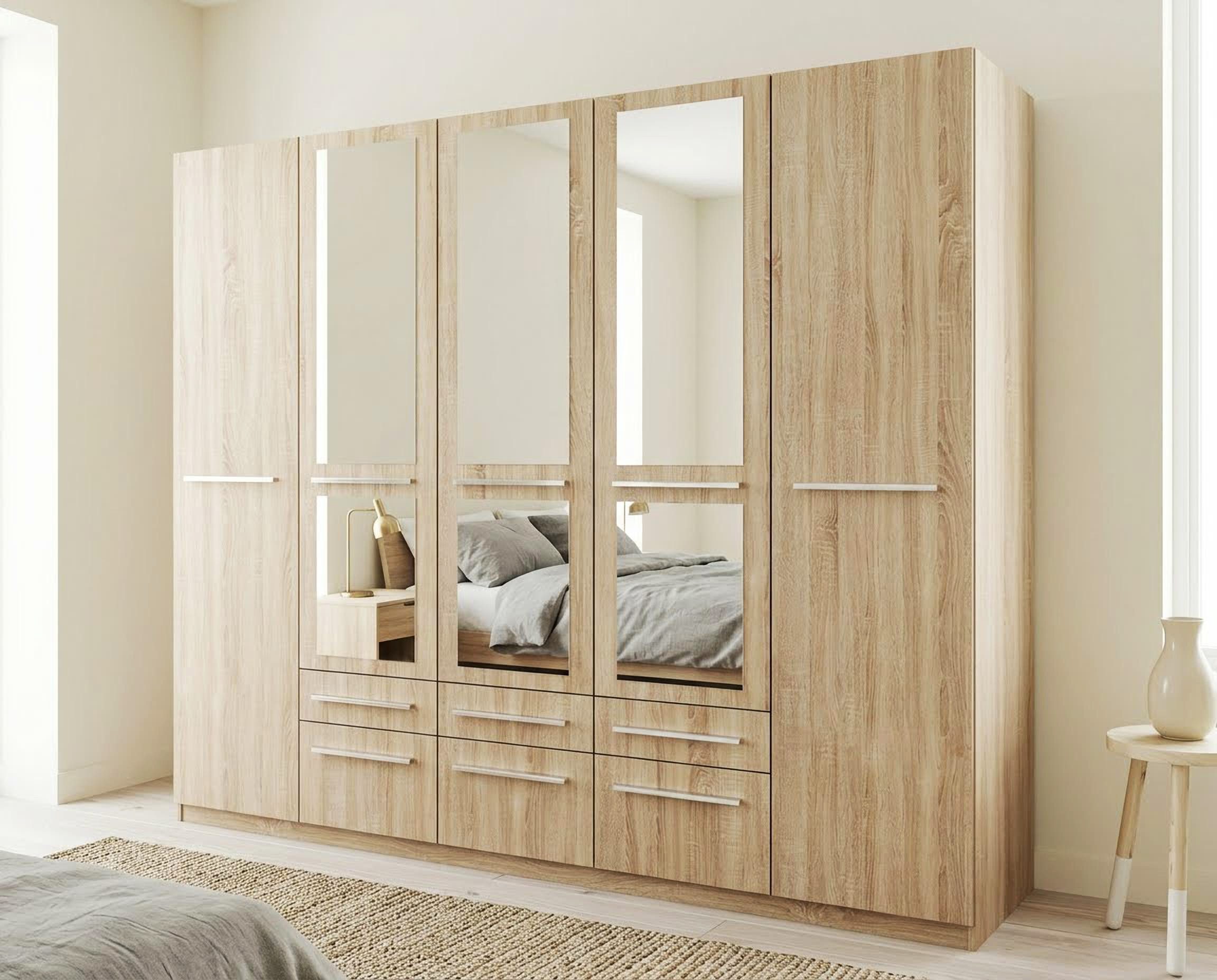 priess Kleiderschrank Schrank Garderobe Wäscheschrank Barcelona in 5 Breiten viel Stauraum, geräumige Schubkästen, mit Spiegel, MADE IN GERMANY