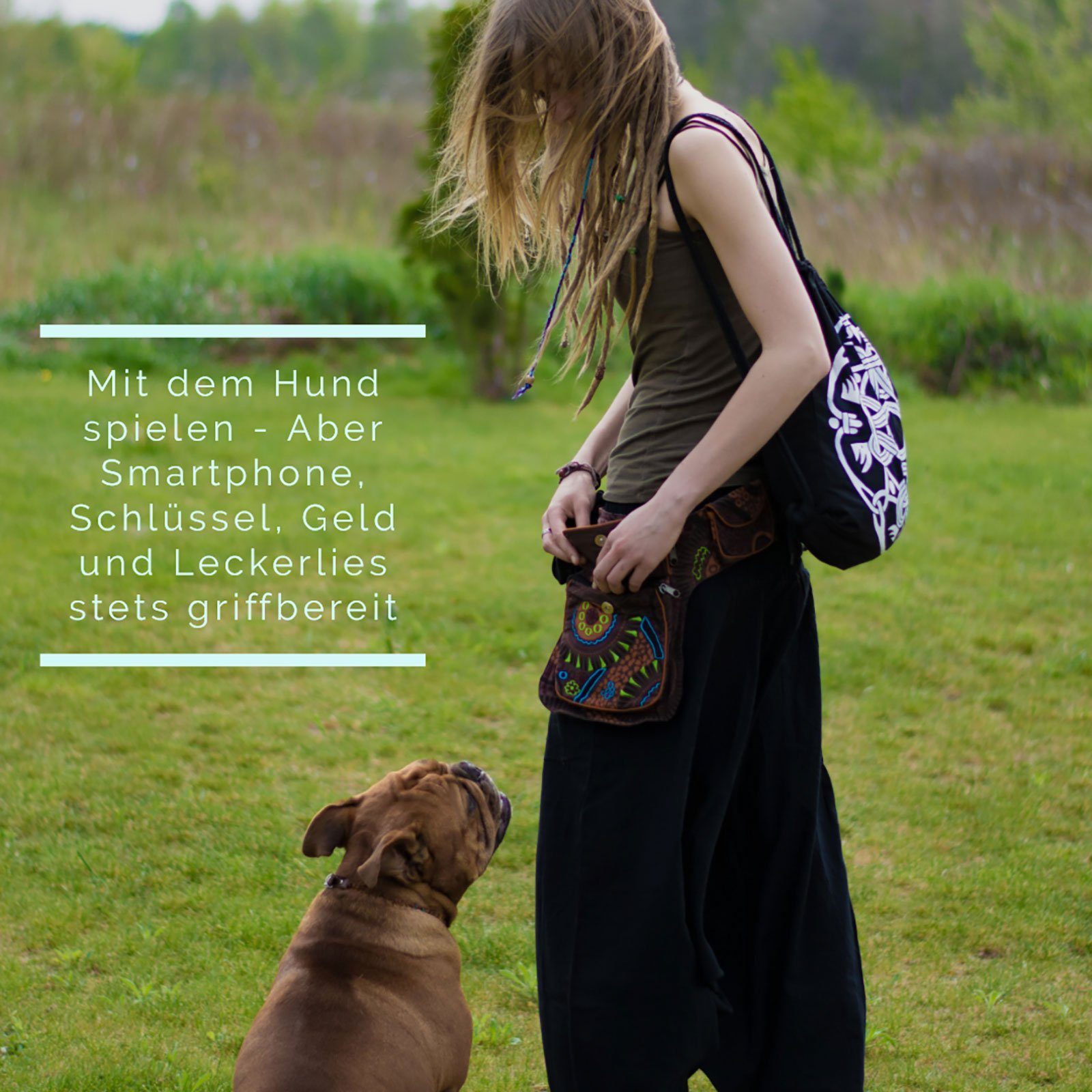 KUNST UND MAGIE Bauchtasche Doppel Bauchtasche Sidebag Gurteltasche Festival Hippie Hufttasche