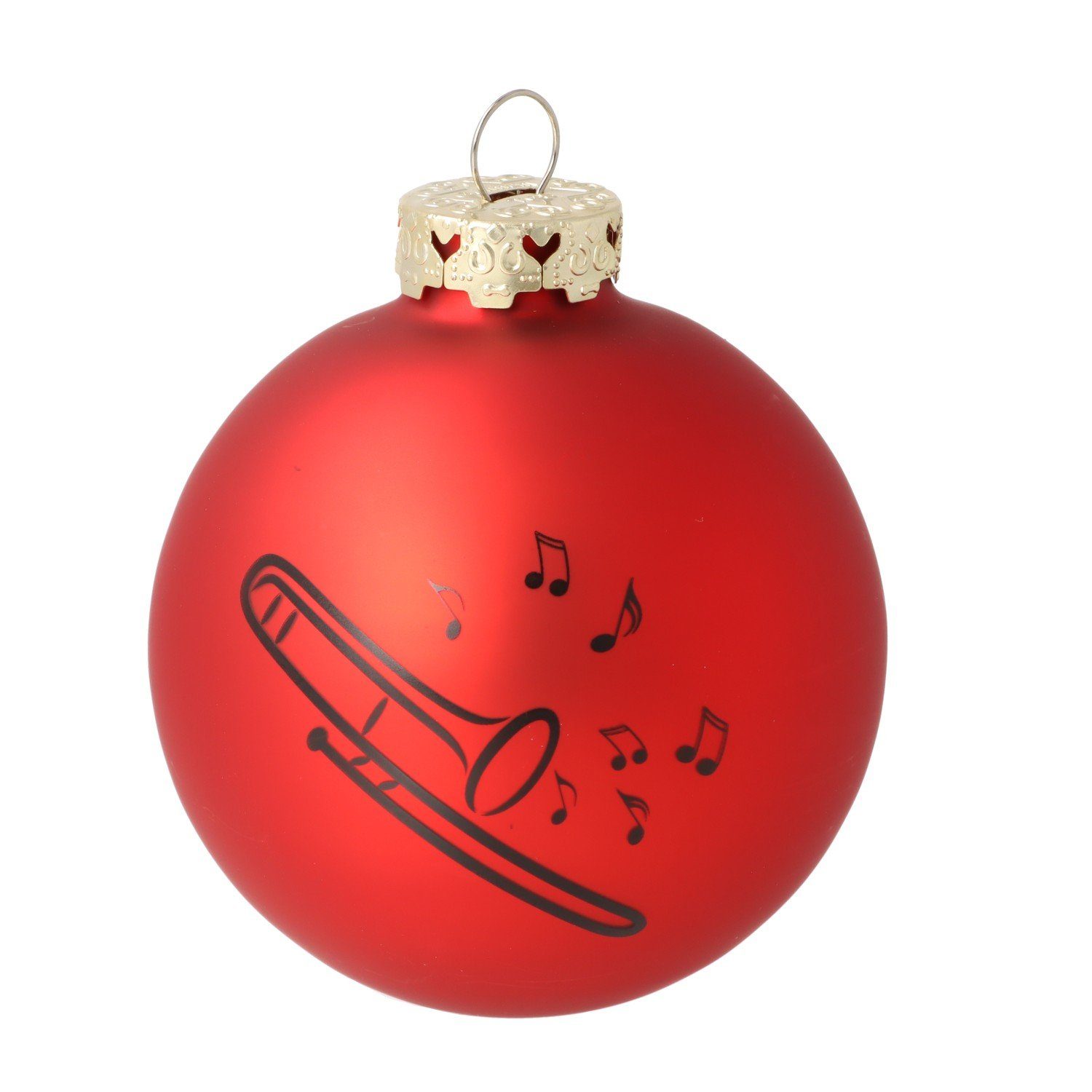 mit rot Weihnachtsbaumkugel, Glas Farbe Posaune-Druck, Musikboutique schwarzem 3er-Set aus
