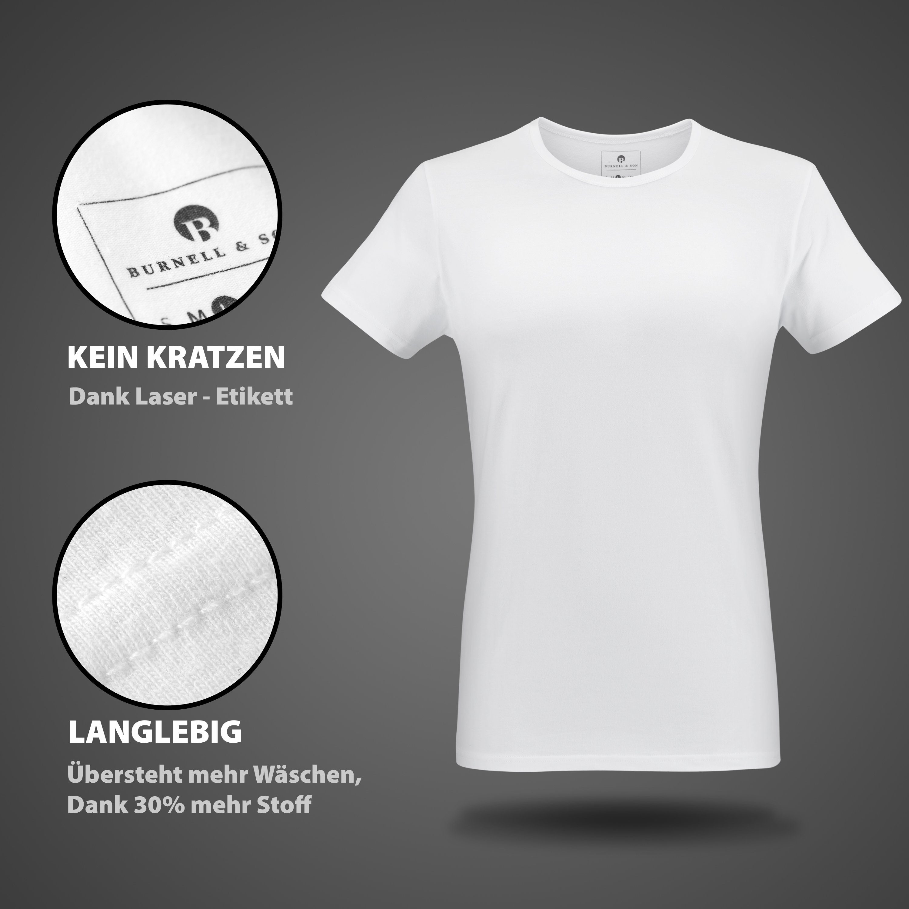 Burnell & Son Unterziehshirt Unterhemd T-Shirt mit Kurzarm und Rundhals für Herren aus Baumwolle (Packung, 3-St., 3er-Pack) Feinripp